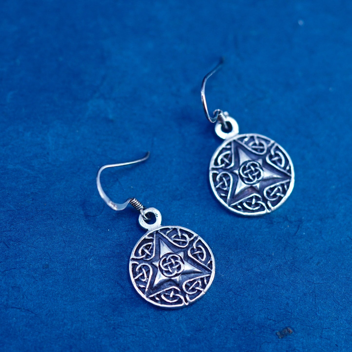 Vintage sterling silver handmade earrings, 925 celtic knot Irish drop