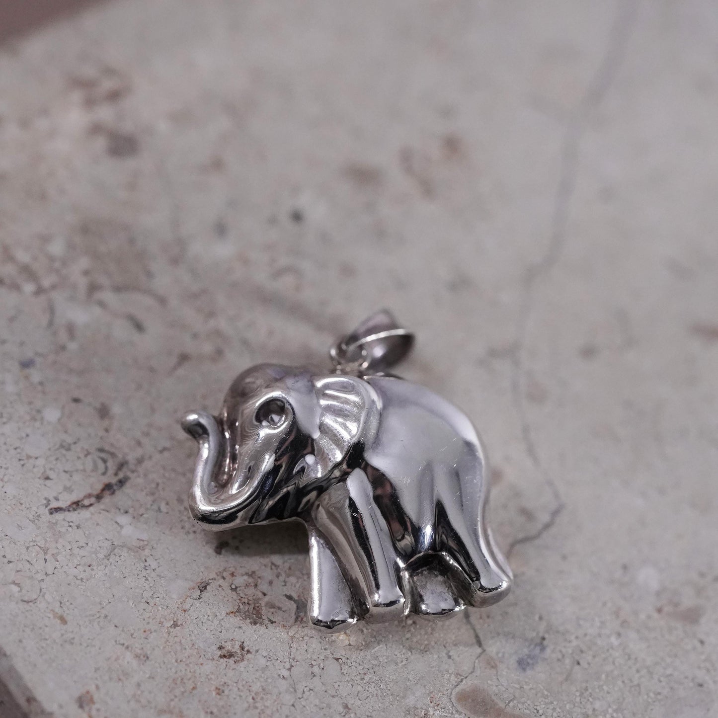 Vintage Sterling silver handmade pendant, puffy 925 silver elephant charm