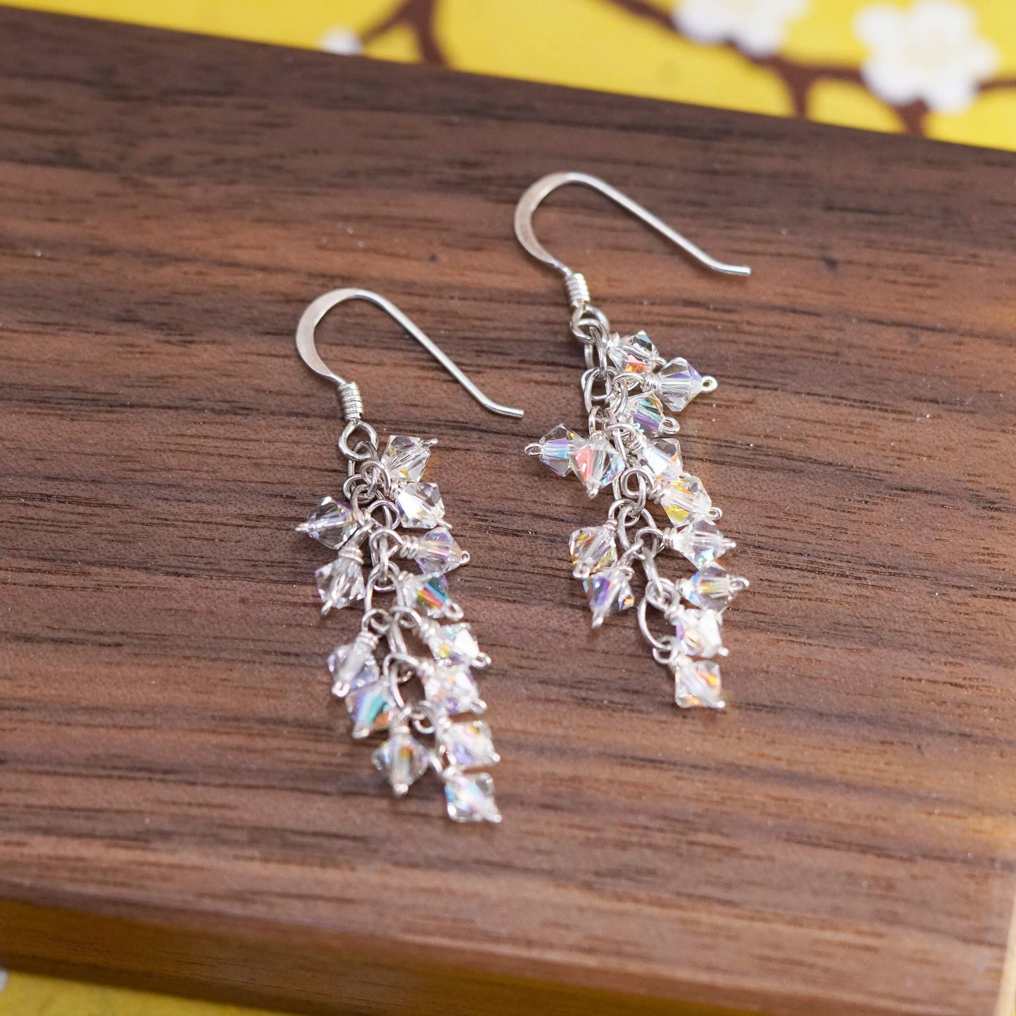 vintage Sterling 925 silver earrings with cluster cz