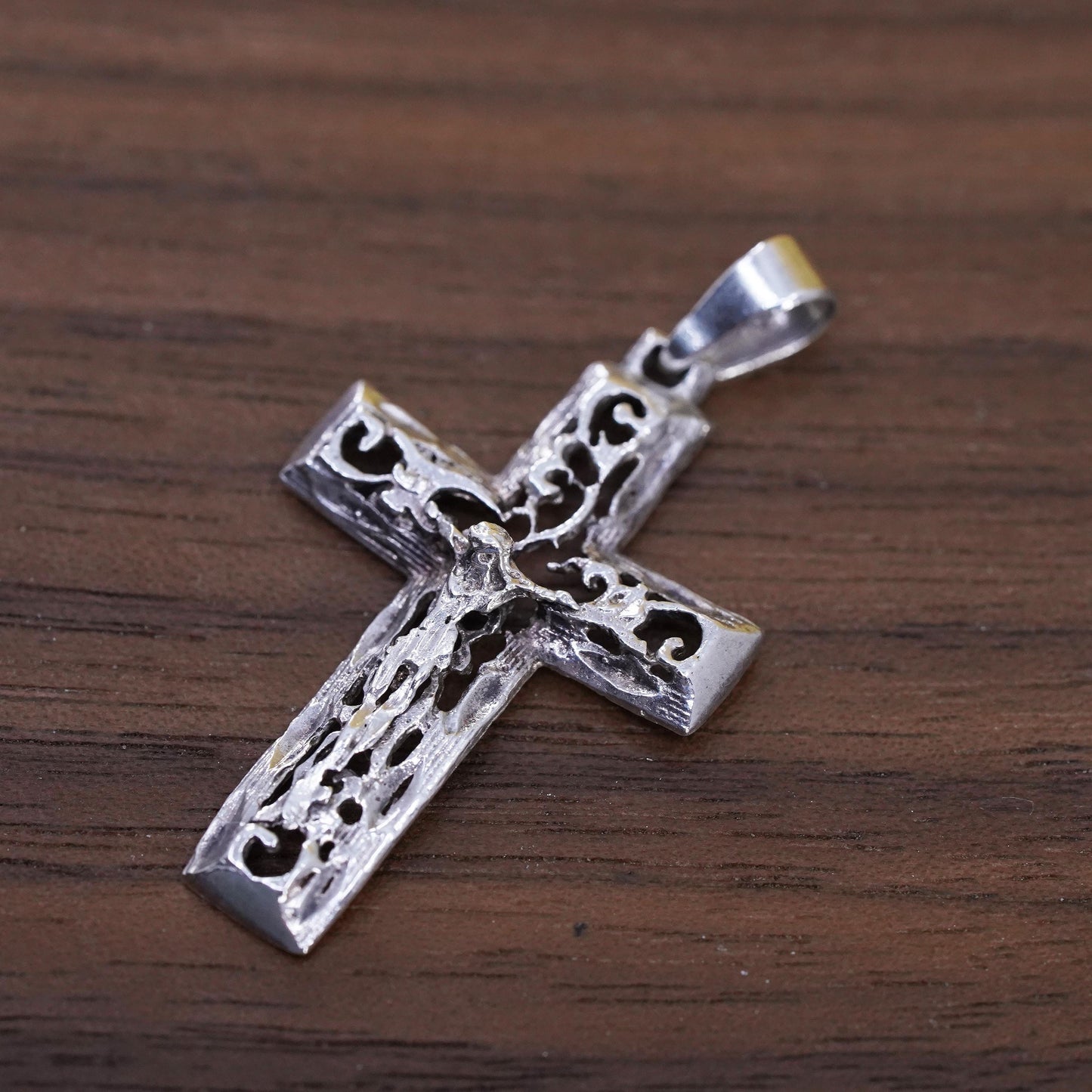 Vintage Sterling silver handmade pendant, 925 filigree cross