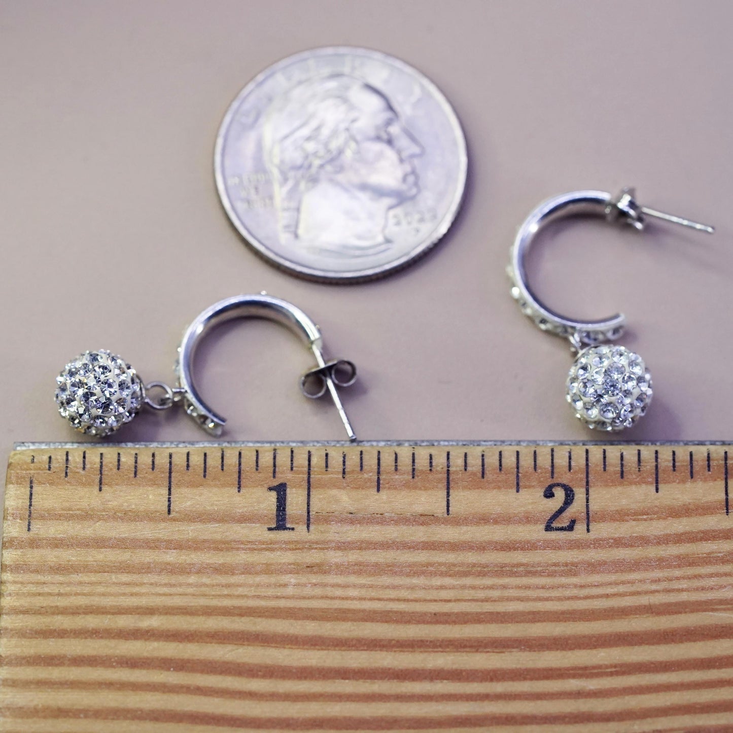 0.75", Vintage Sterling silver earrings, 925 huggie studs cluster cz head drops