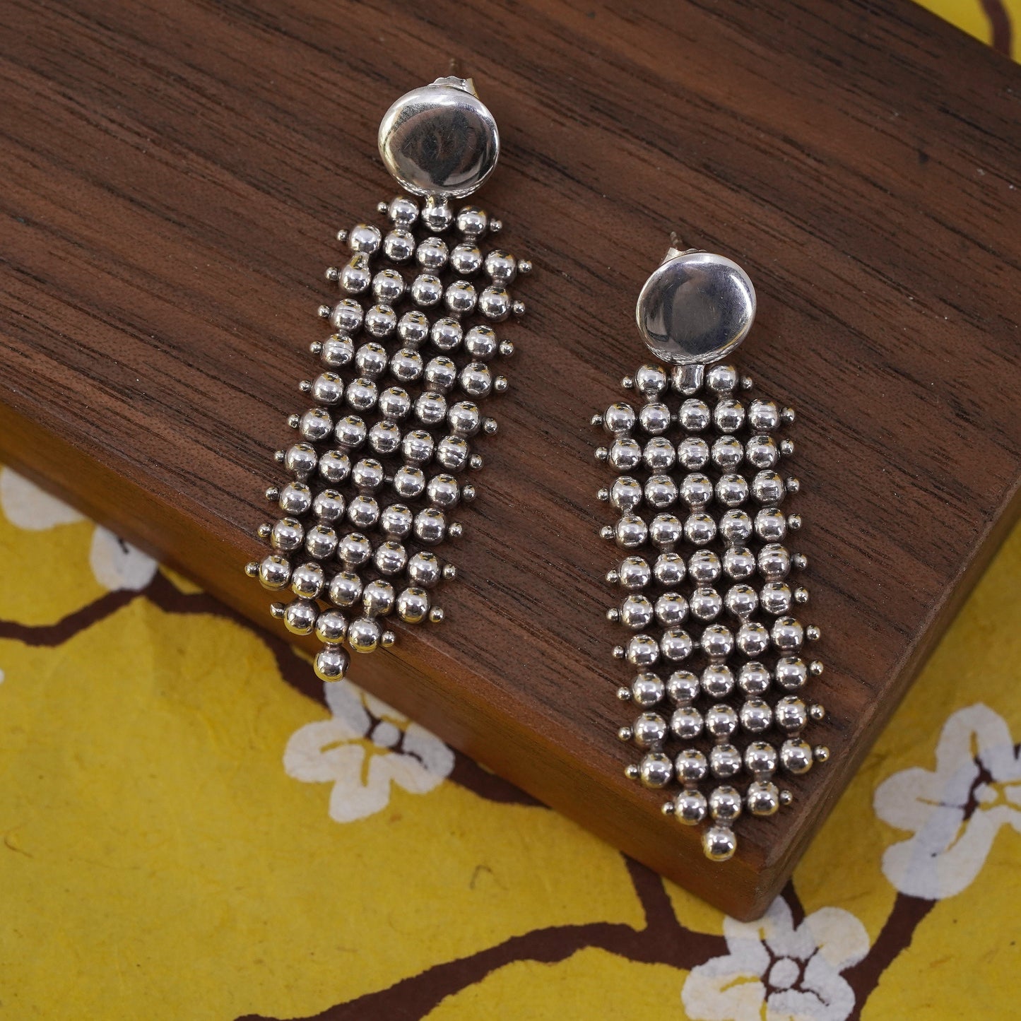 Vintage Italian Sterling silver handmade earrings, 925 beads drops