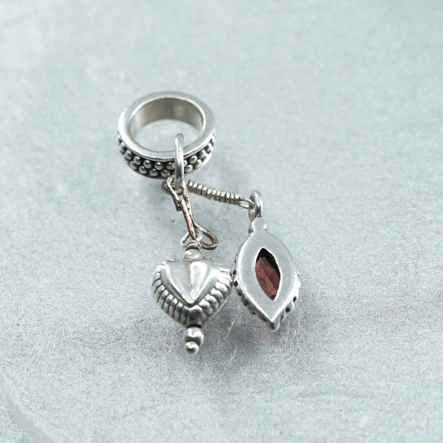 vintage sterling 925 silver heart charm pendant with ruby