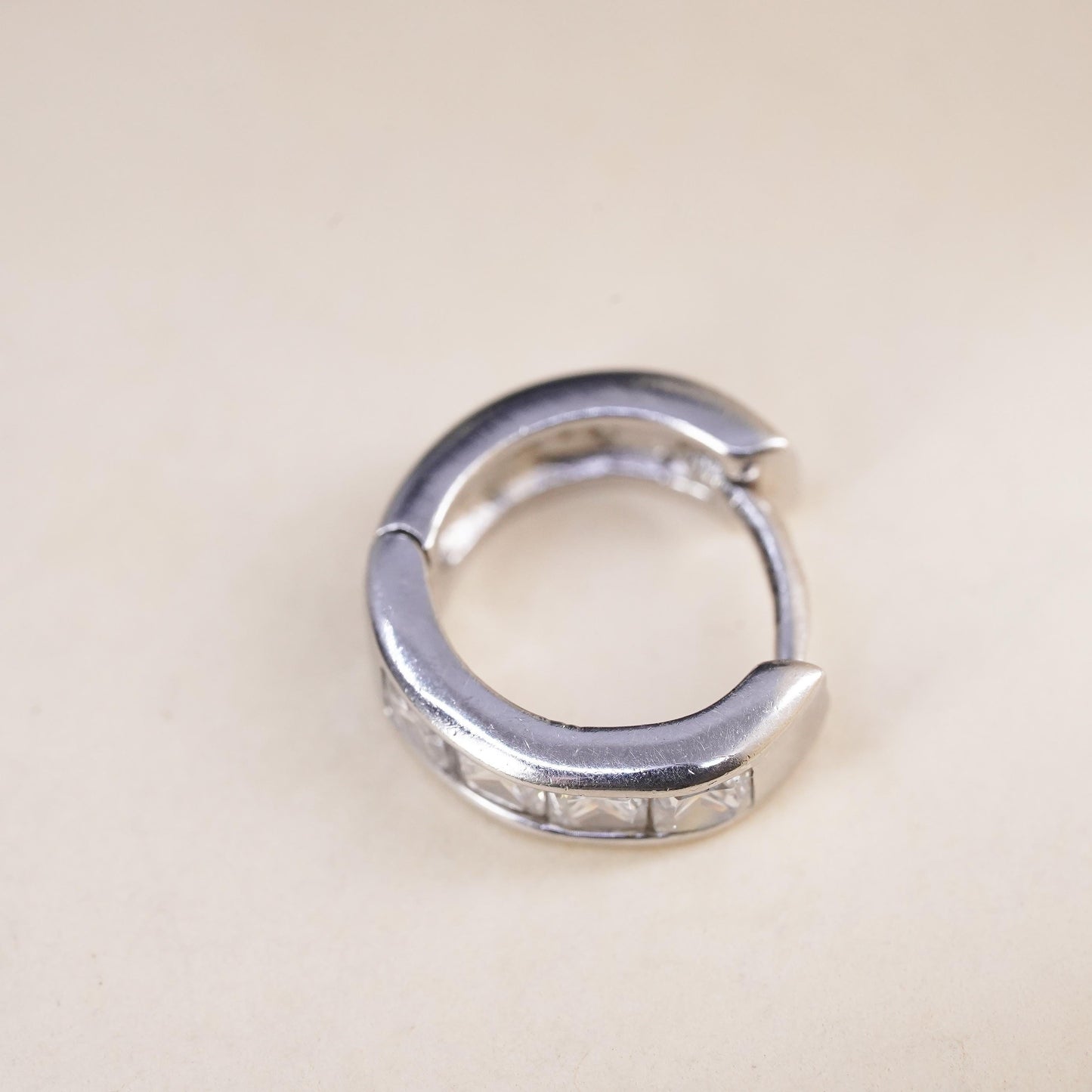 0.5", Vintage sterling silver loop single earring, minimalist hoop with cz