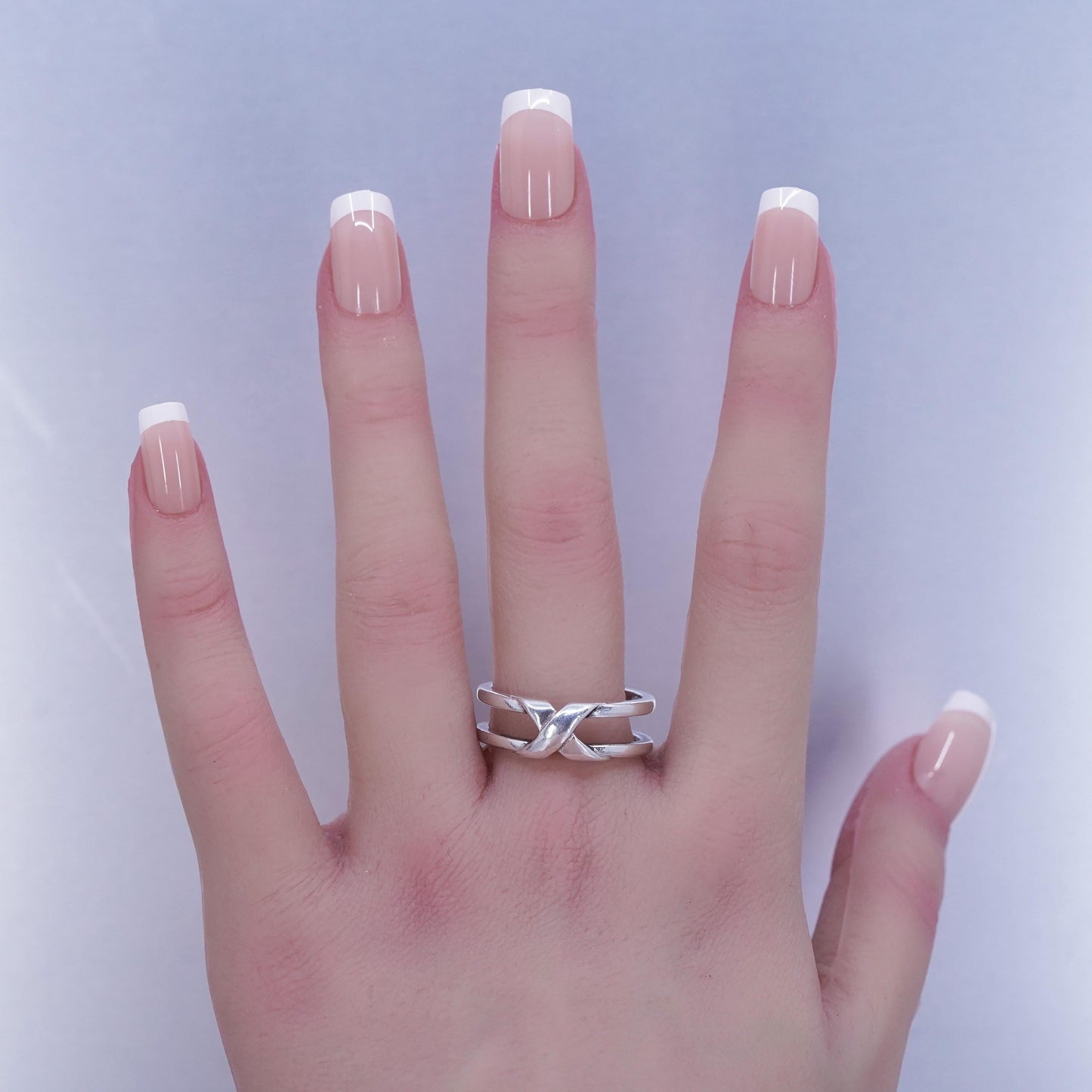 Size 10, vintage Sterling 925 silver ring, crossed double band