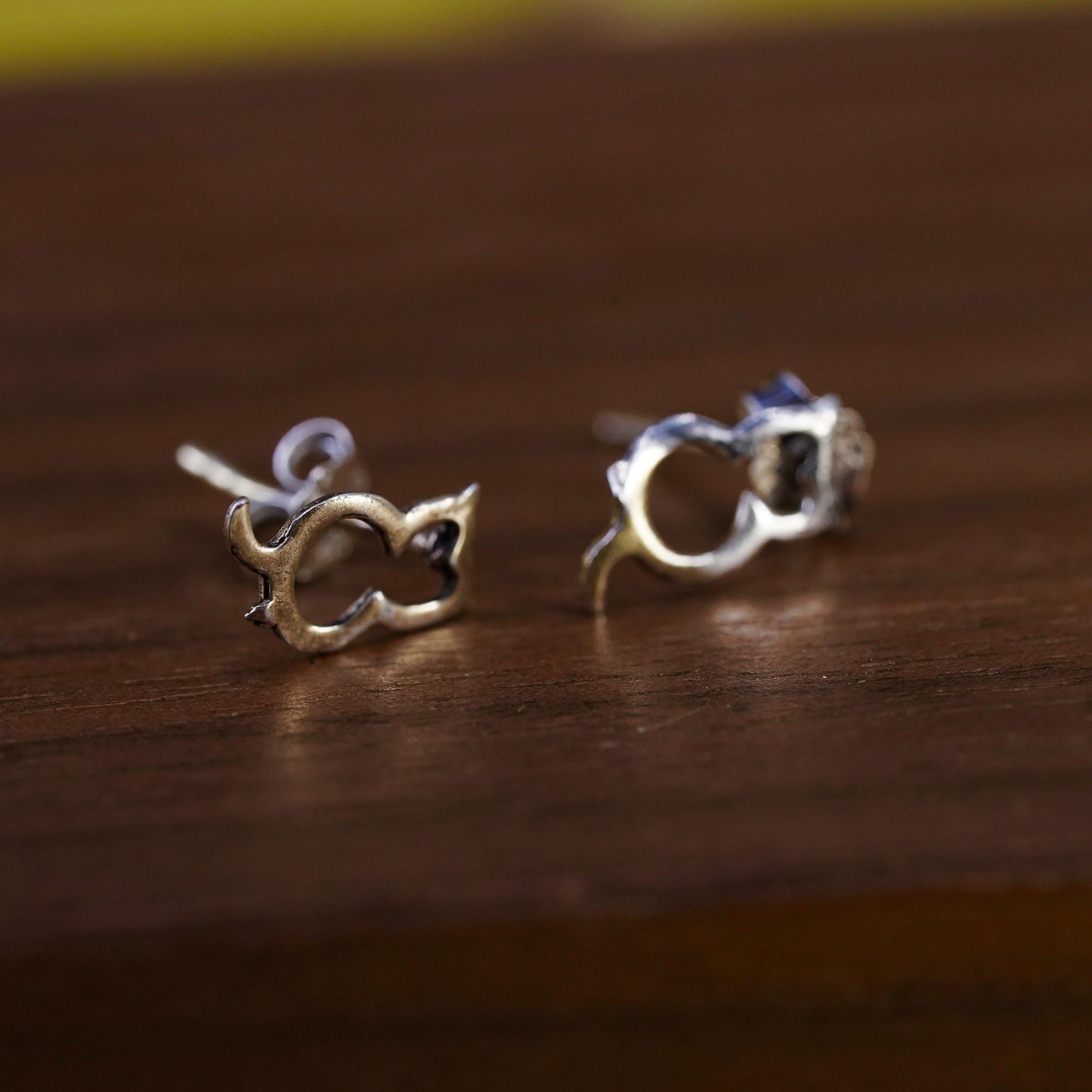 Vintage Sterling silver handmade earrings, 925 cat studs
