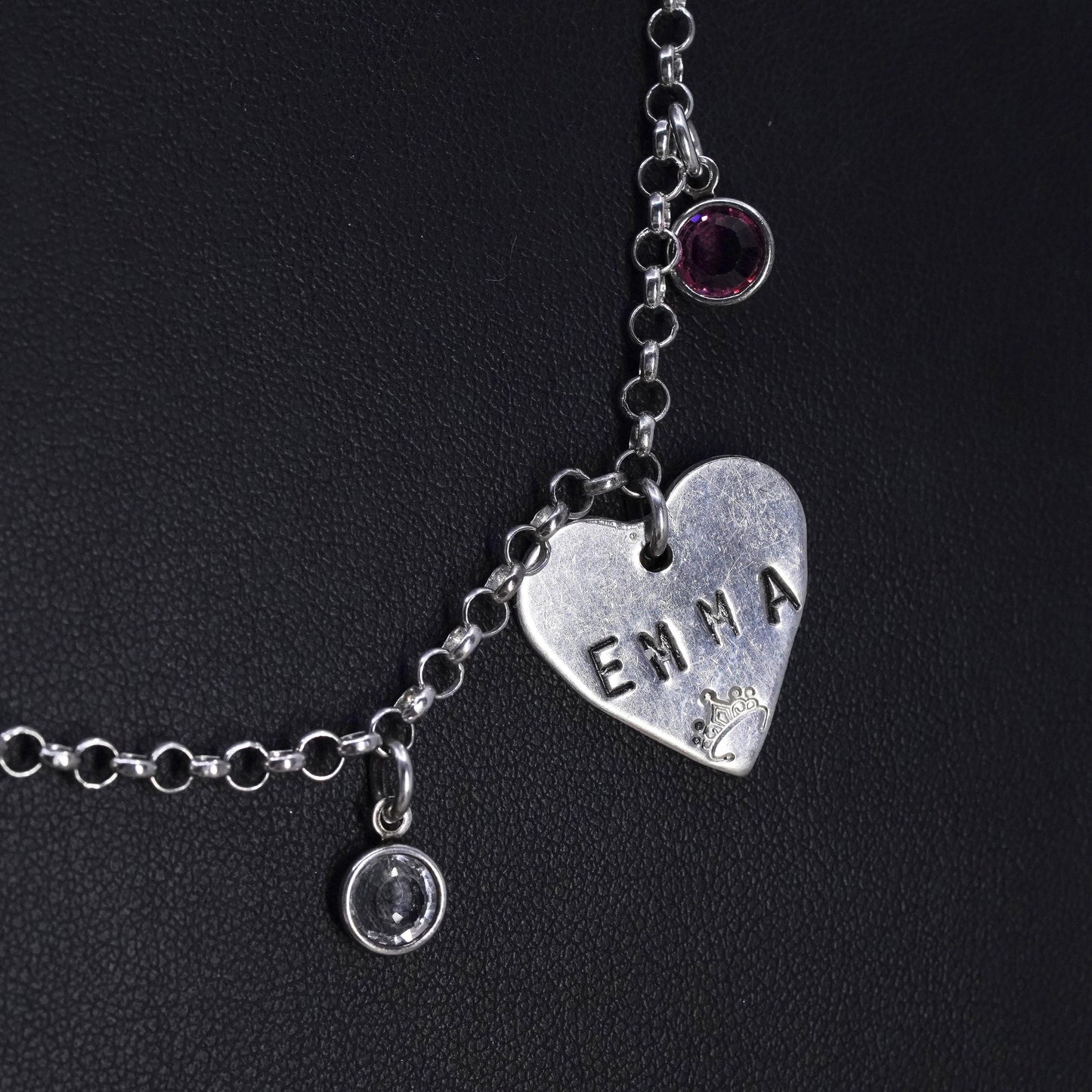 20”, Sterling silver charm necklace, 925 circle chain with heart pendant Emma