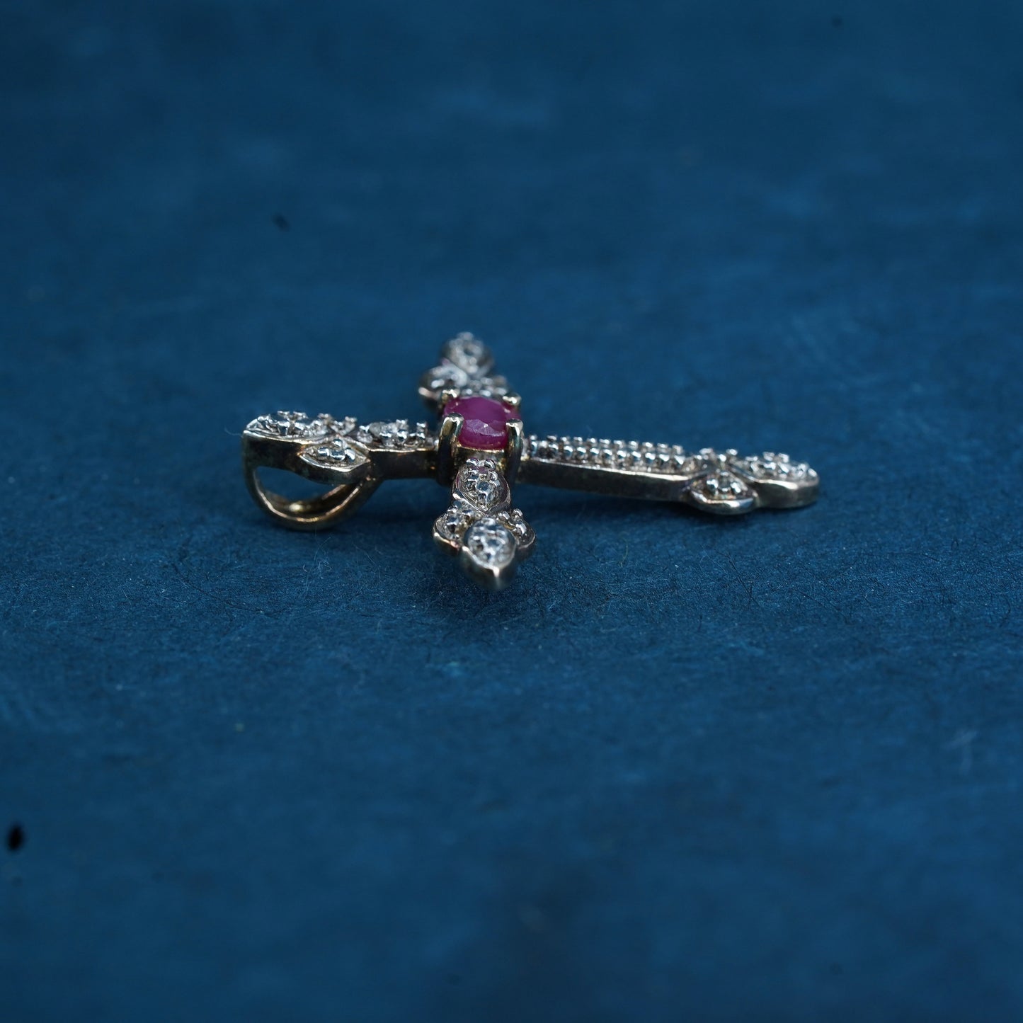 vermeil gold over Sterling silver pendant, 925 cross with genuine ruby diamond