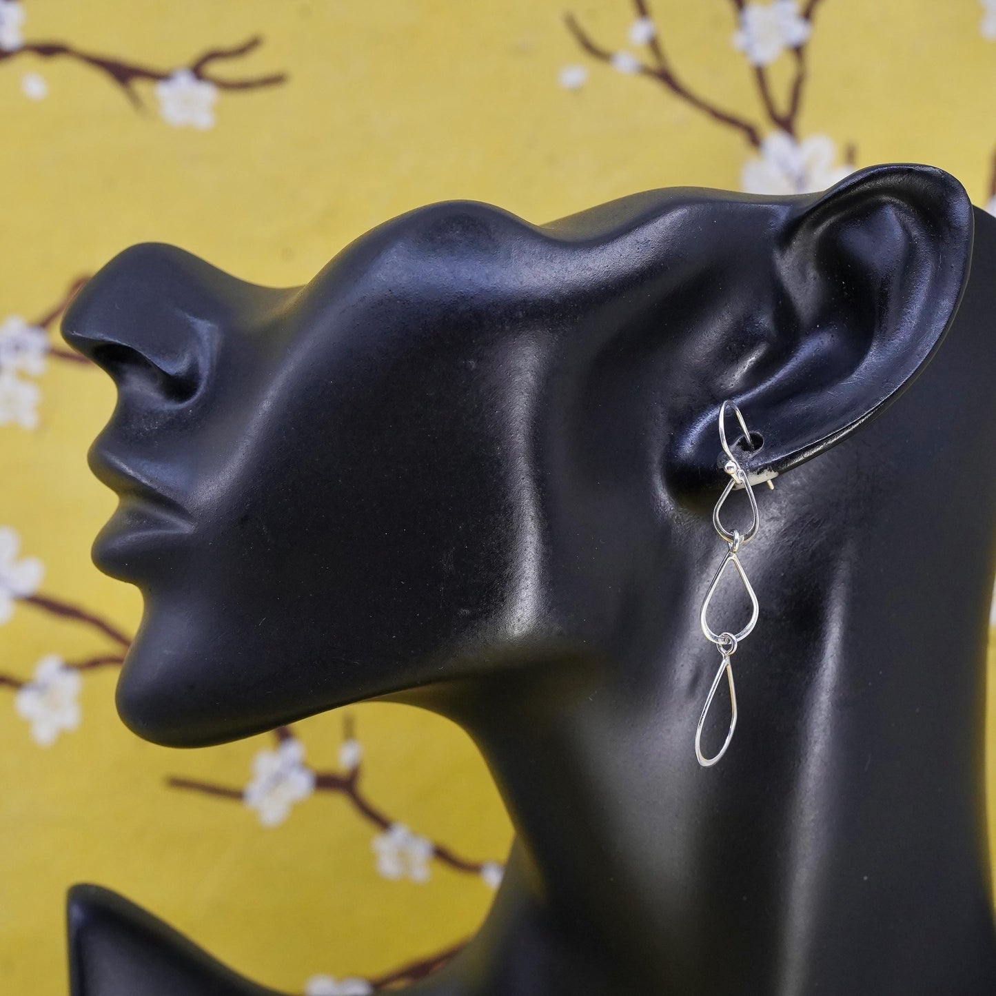 Vintage Sterling silver handmade earrings, 925 long teardrop dangles