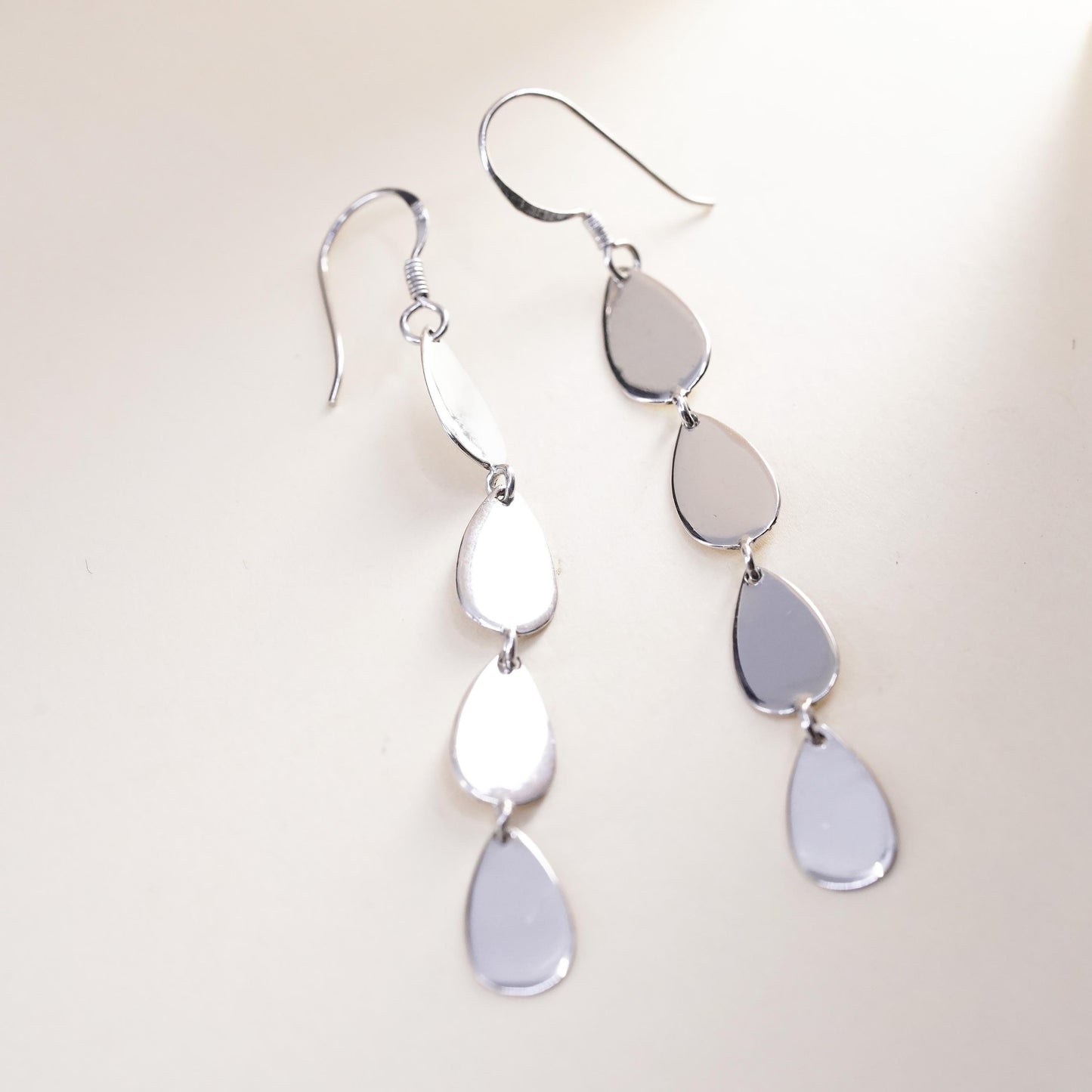 Vintage sterling silver handmade earrings, 925 silver teardrop dangles