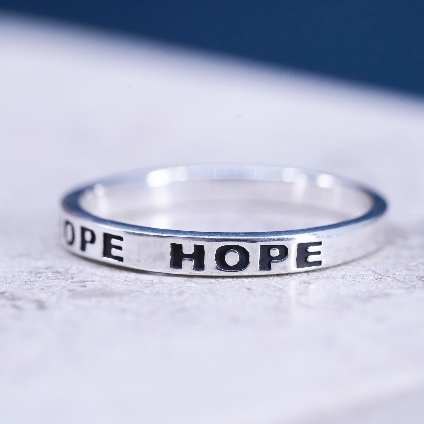 Size 9.25, vintage Sterling silver handmade ring, 925 stackable band “Hope”