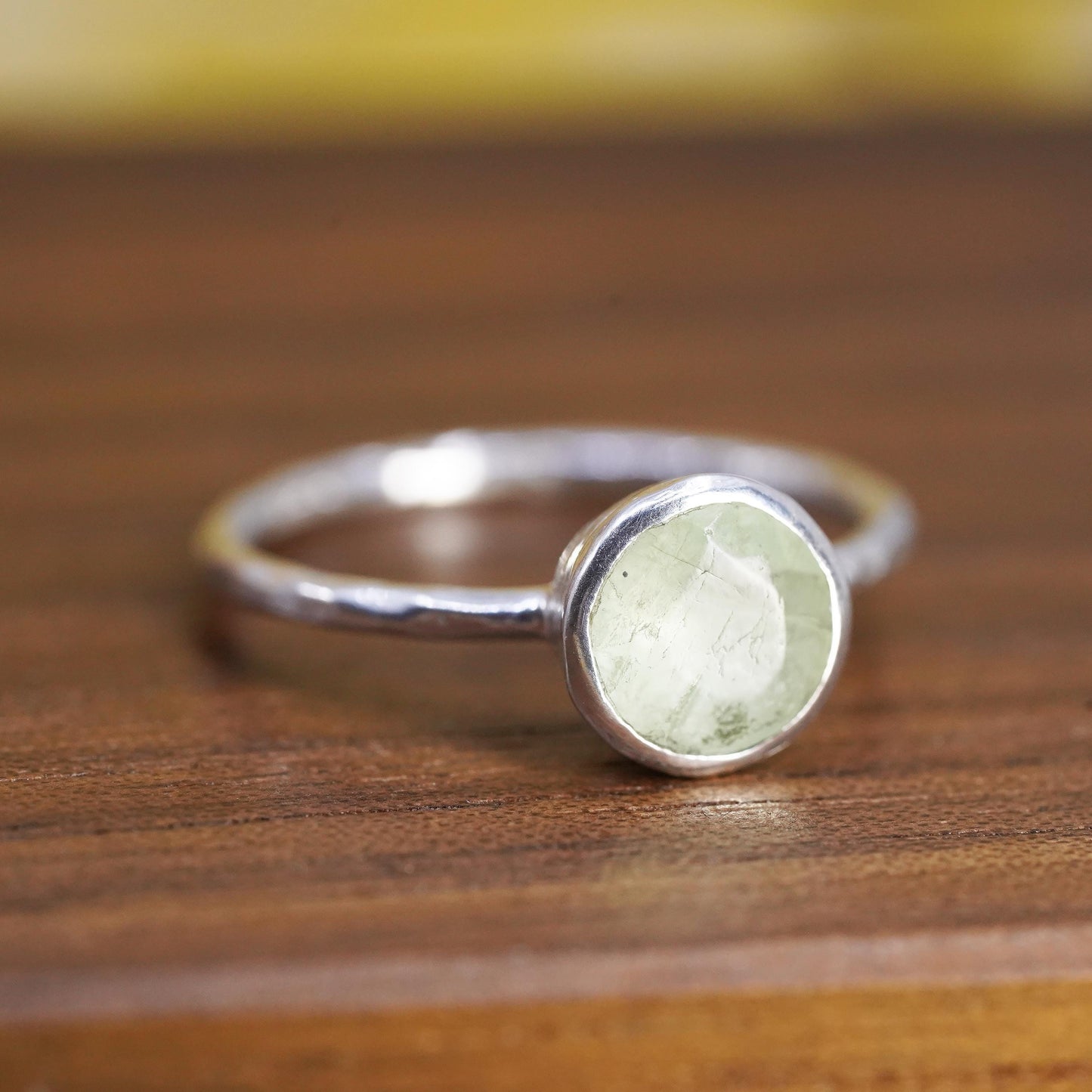 size 7.5, vintage Sterling 925 silver handmade ring, stackable band w/ peridot