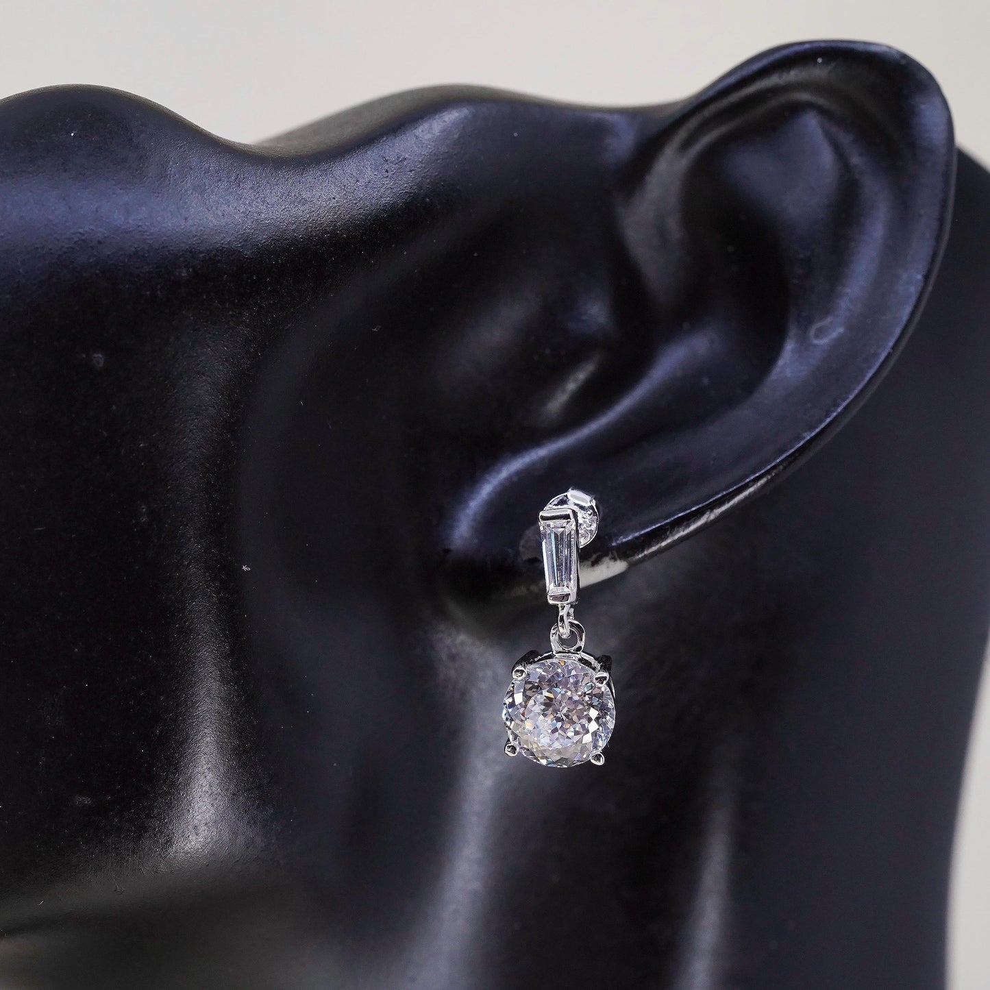 Vintage sterling silver handmade earrings, 925 hoops with round cz