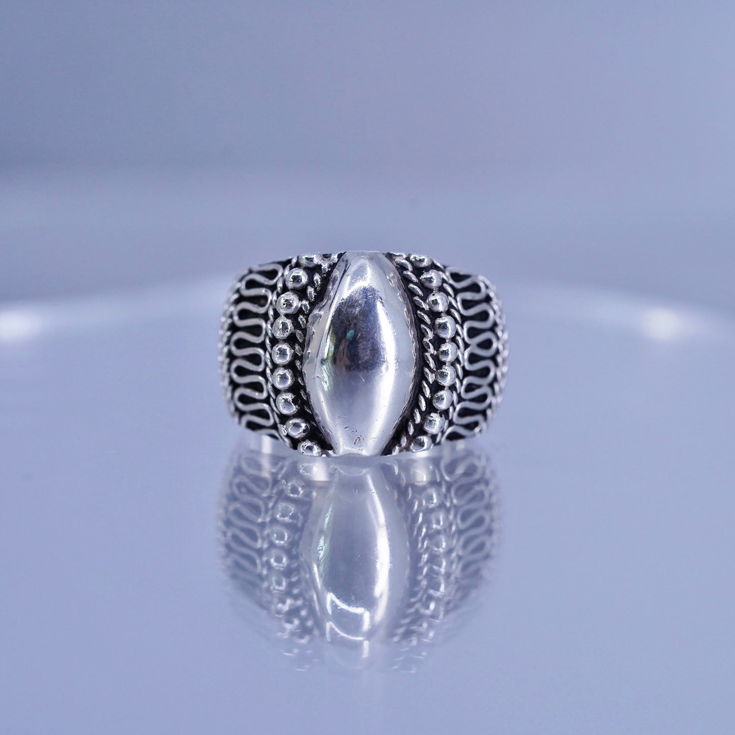 Size 7, vintage Mexico Sterling 925 silver handmade ring, beads band