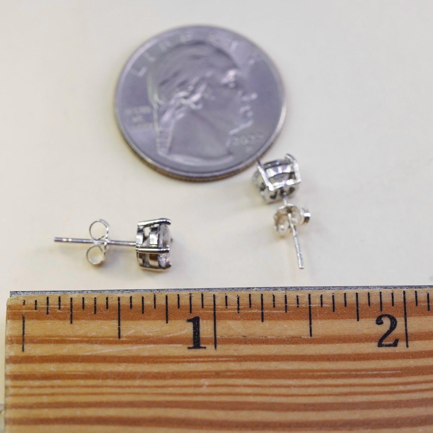 6mm, Vintage sterling 925 silver genuine round cz studs, earrings