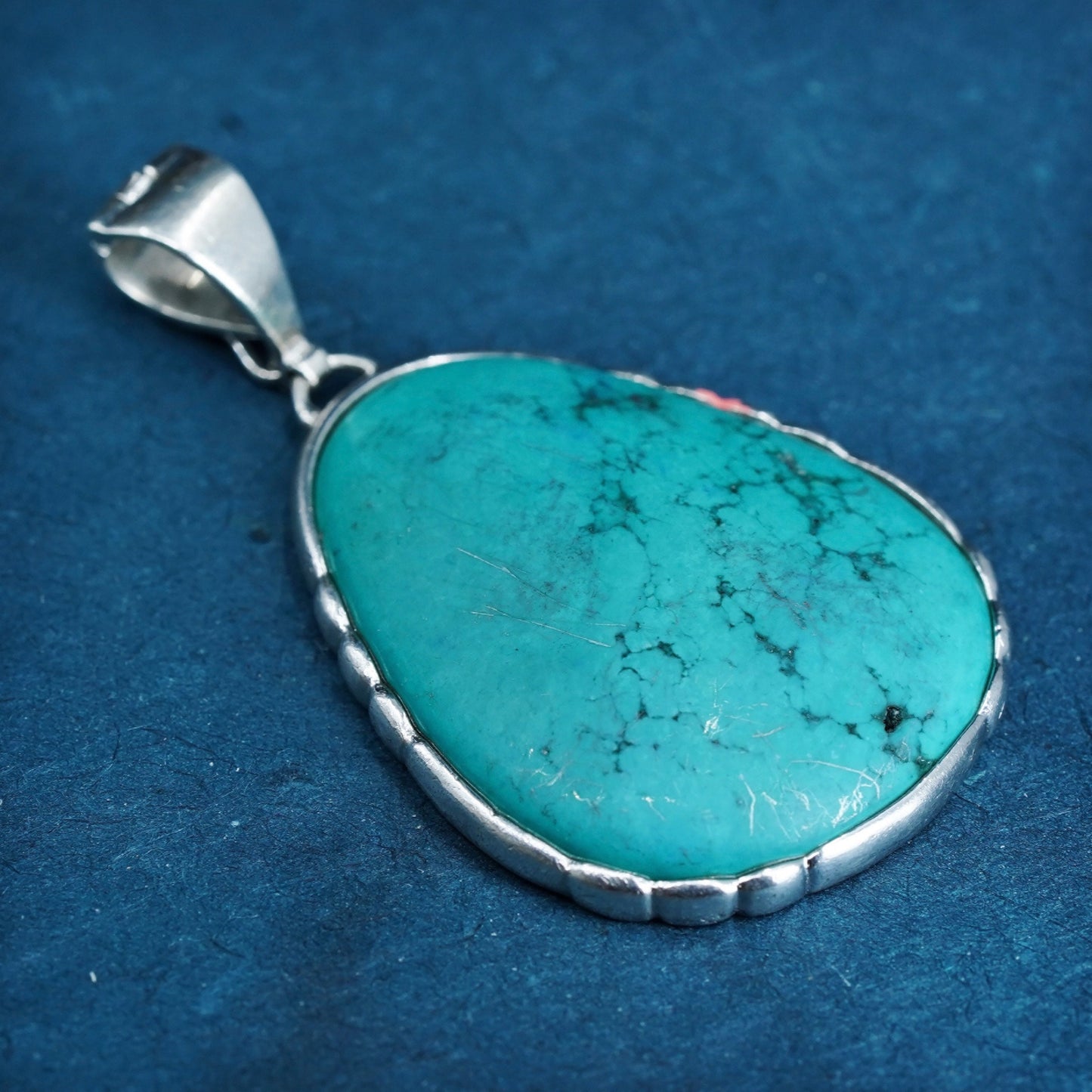 Vintage LUC Sterling 925 silver handmade teardrop pendant with turquoise