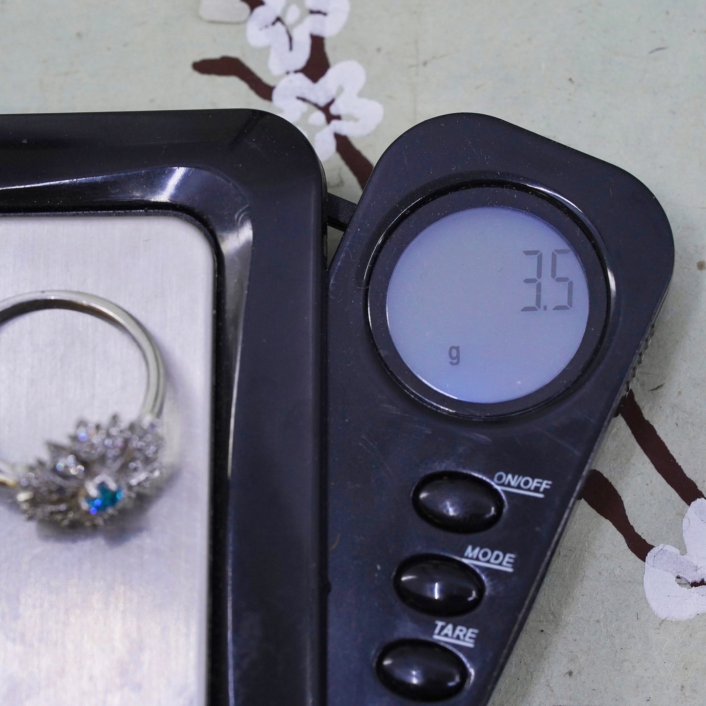 Size 8.75, 925 Sterling silver snowfalke ring with CZ cluster, engagement ring