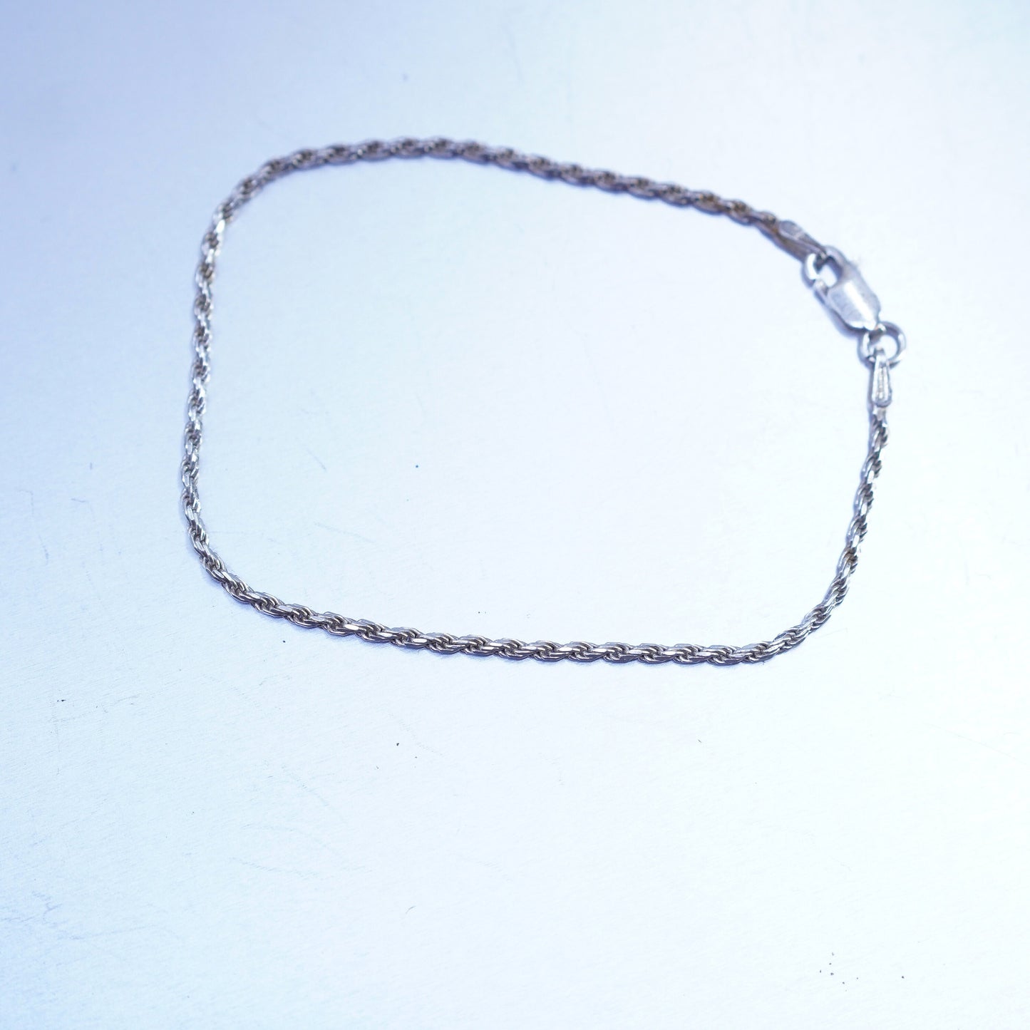 7.25”, 1.6mm, Vintage Italy Sterling 925 silver handmade bracelet, rope chain