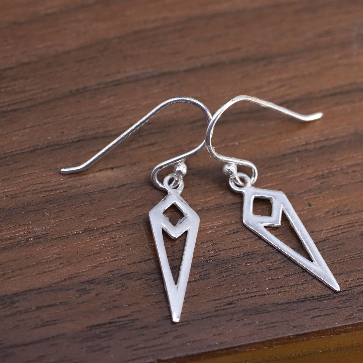 vintage handmade sterling silver earrings, 925 shape dangles