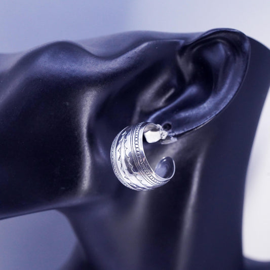 1", VTG Native American Navajo 925 Sterling Silver Hoop Earrings, huggie studs