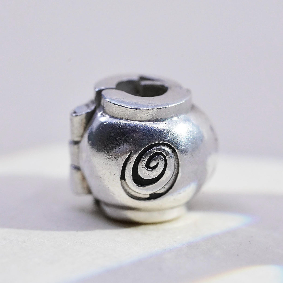 Vintage Balia sterling silver charm, 925 artisan bead sprial embossed
