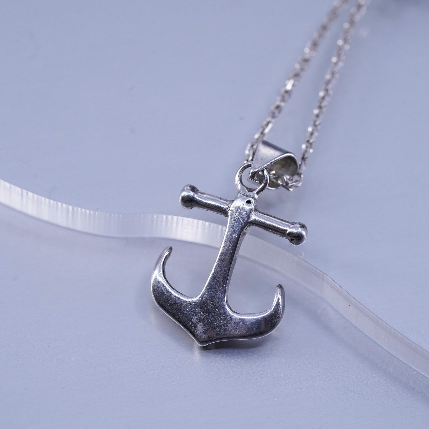 16” Italy Sterling 925 silver circle chain necklace with anchor pendant