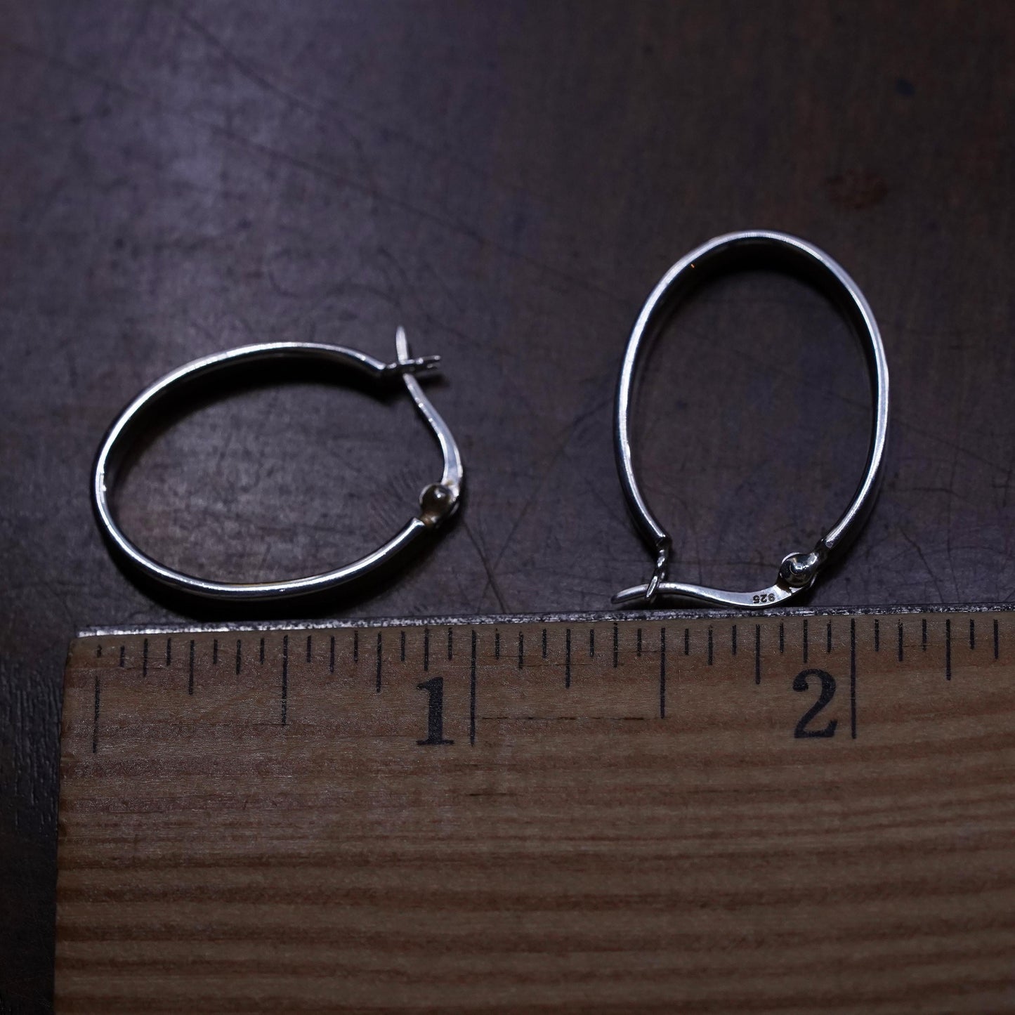 1”, vintage Sterling silver handmade earrings, 925 oval huggie hoops