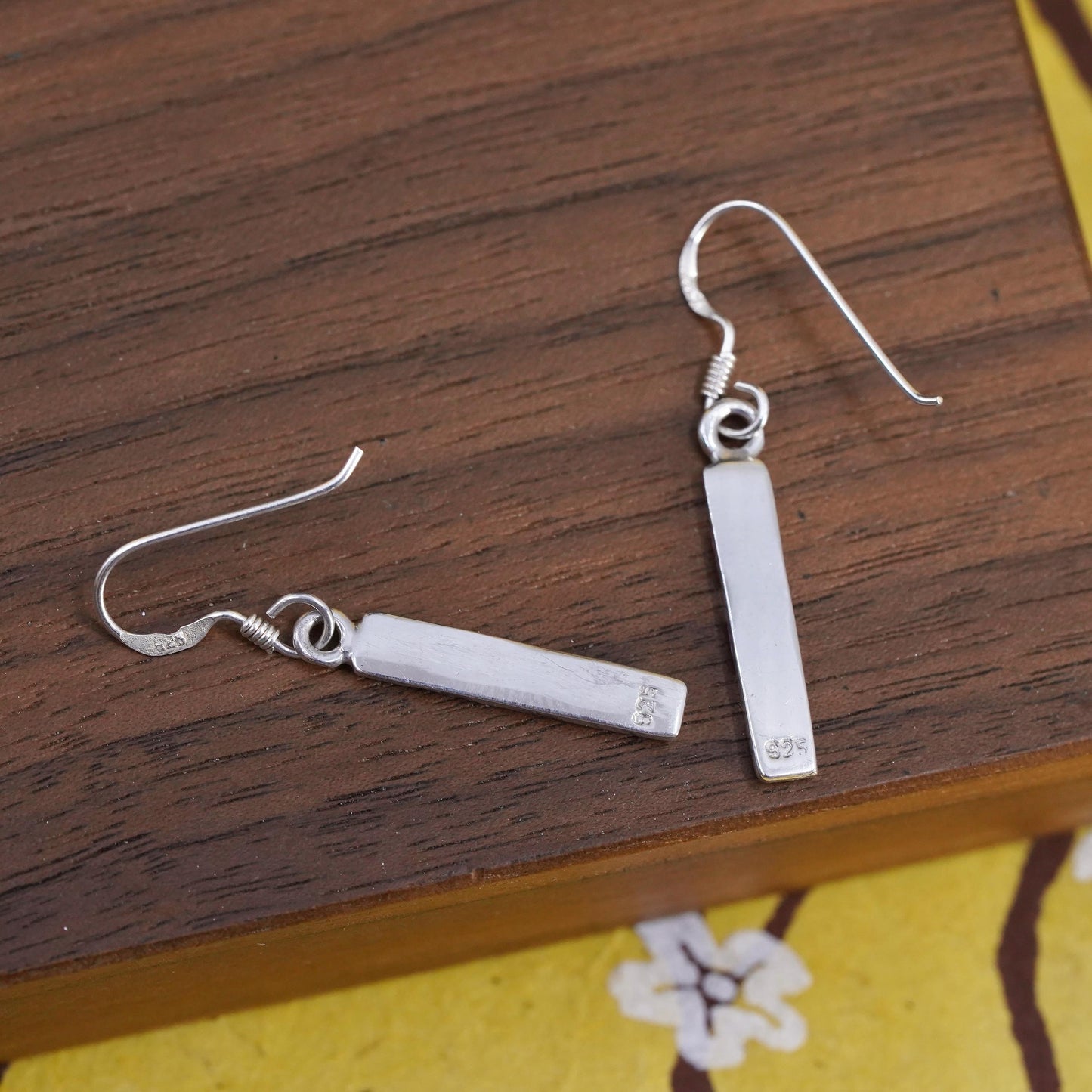 Vintage Sterling silver handmade earrings, 925 silver bar with mother of pearl
