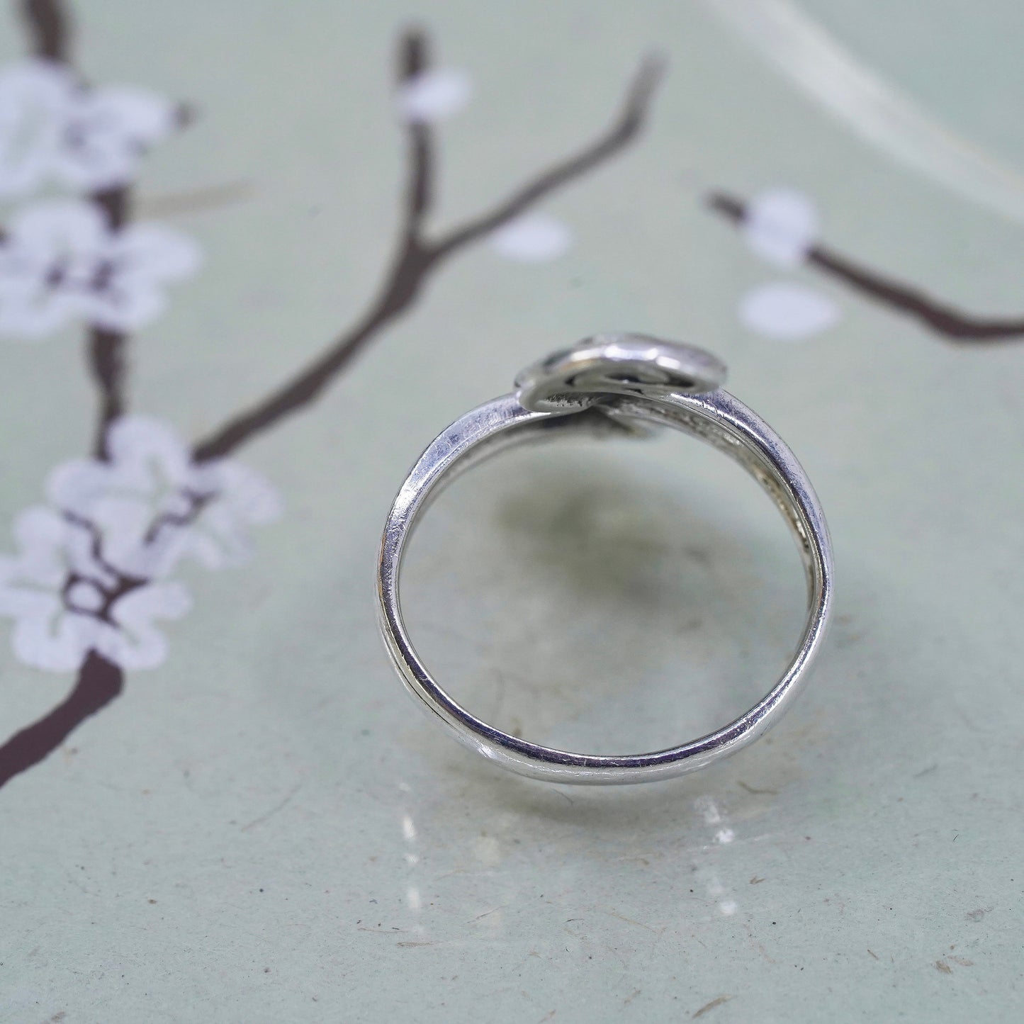 Size 7, vintage sterling silver handmade statement ring, mexico 925 swirly band