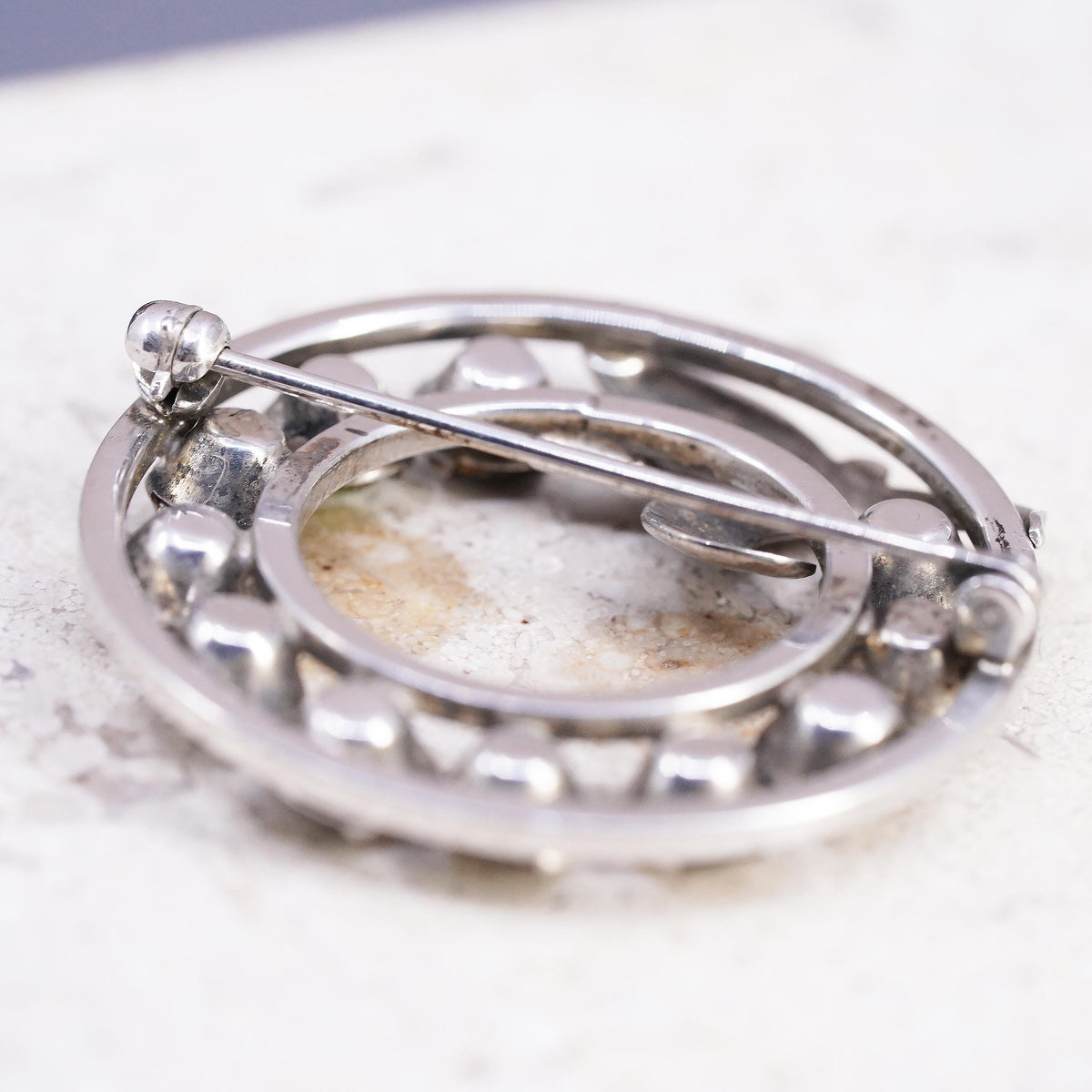 Vintage Van Dell Sterling silver handmade brooch, 925 circle pin w/ Rhinestone