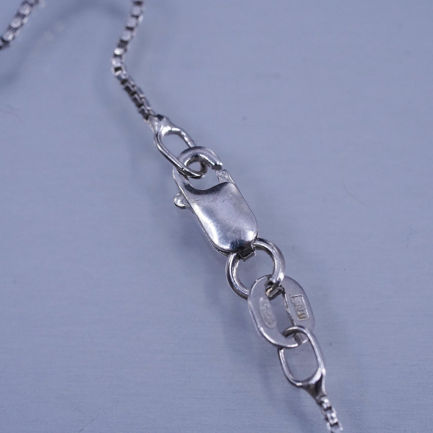 18” 1mm, Vintage Sterling silver necklace, box chain with 925 square pendant