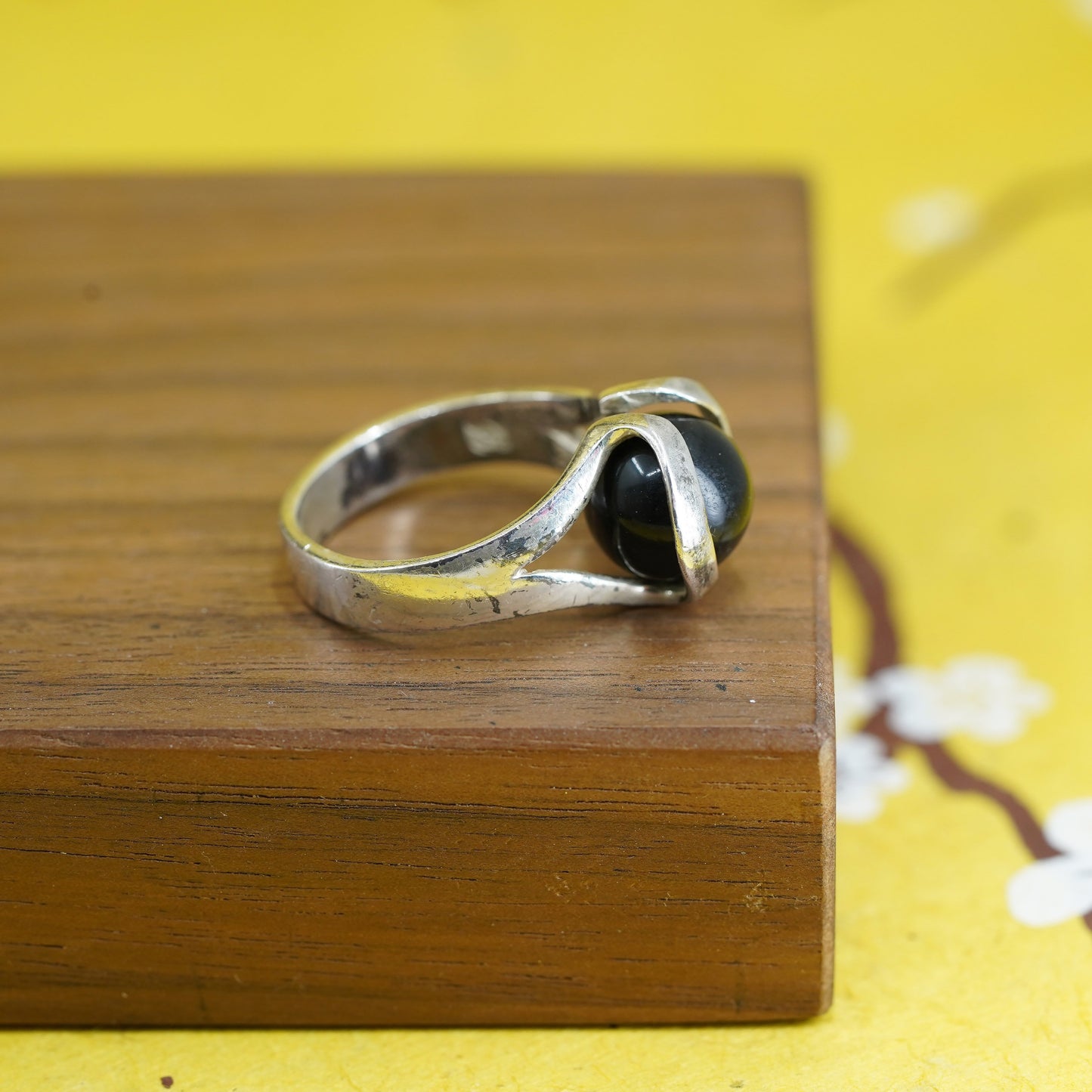 Size 7.25, vintage Sterling 925 silver interchangeable ring with onyx