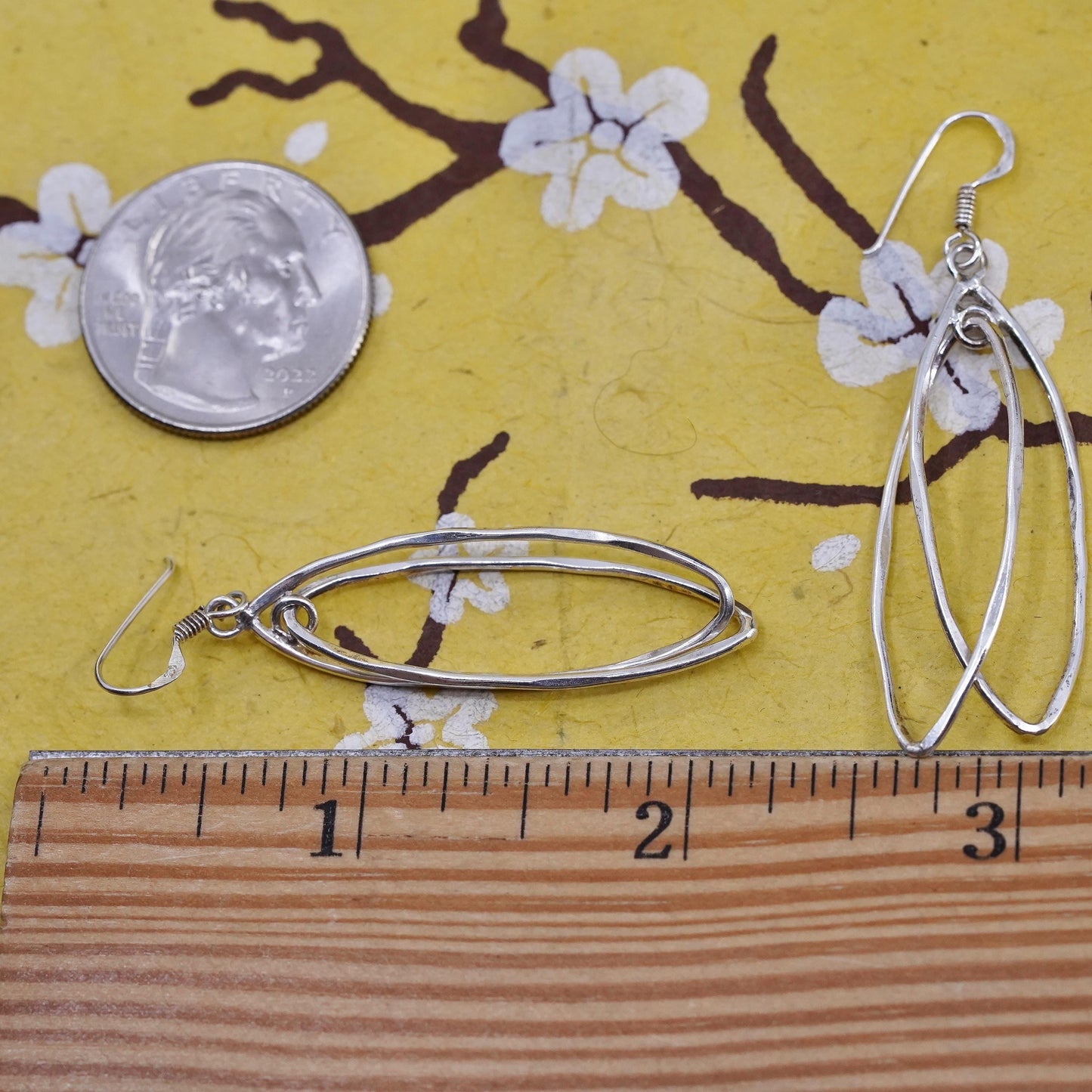 2", vintage Sterling silver handmade earrings, 925 entwined oval hoops