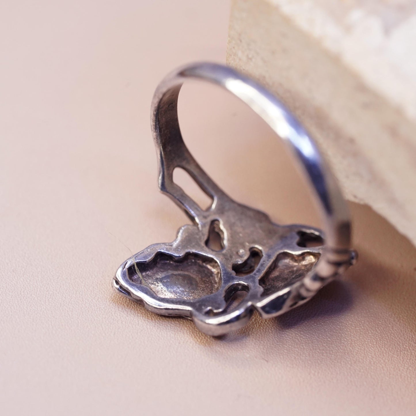 Size 6, vintage Sterling silver handmade ring, 925 grapes leaves band
