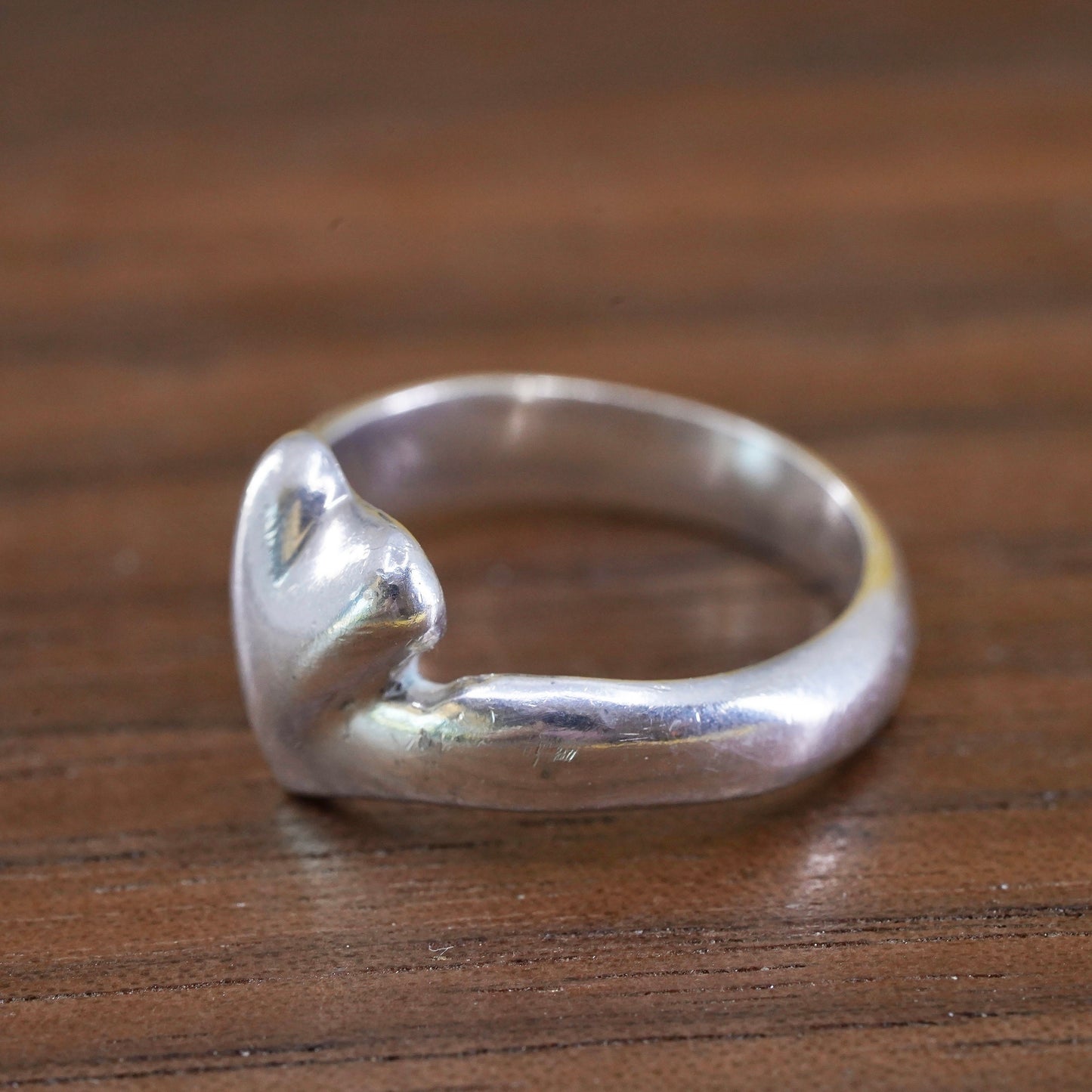 Size 5, Sterling silver handmade ring, 925 stackable band with heart and cross