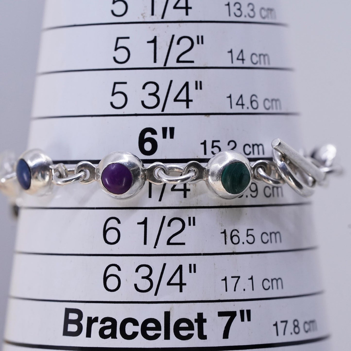 6.25” VTG Sterling 925 Silver Multi Gemstone Bracelet, Turquoise carnelian Onyx