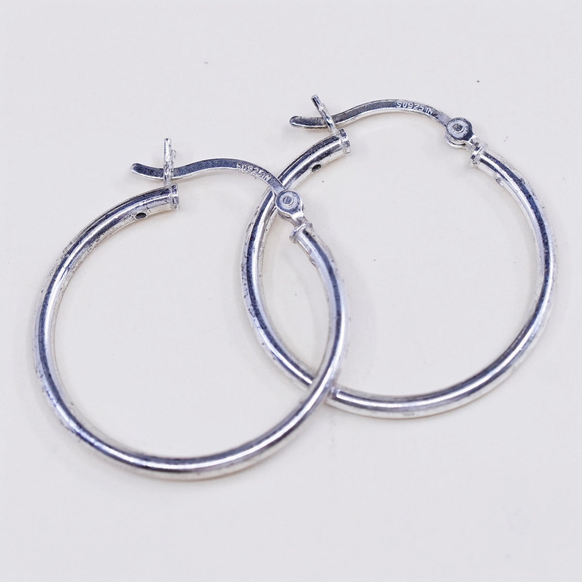 1”, Vintage sterling silver loop earrings, fashion minimalist primitive hoops