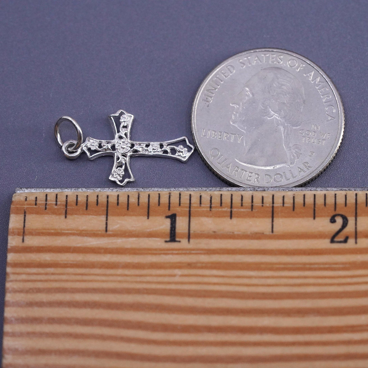 Vintage Sterling silver Handmade charm, 925 filigree cross pendant