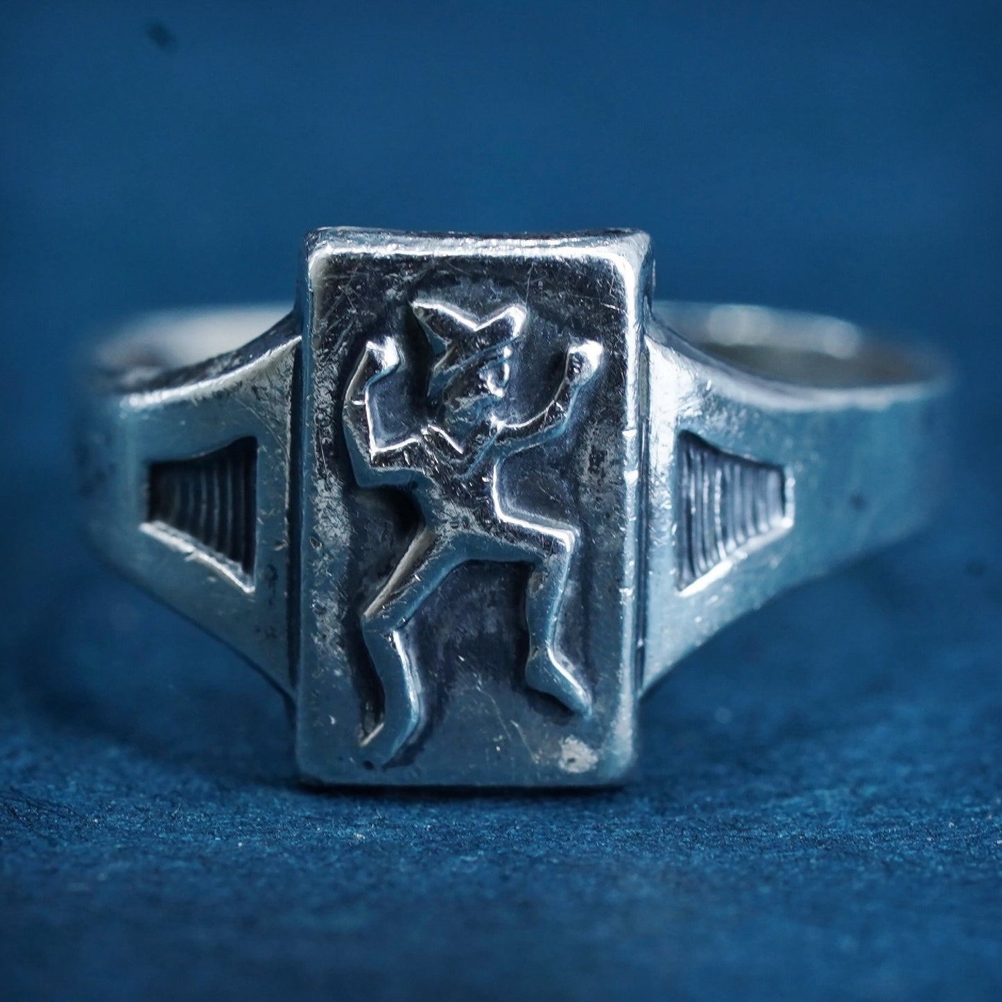 Size adjustable, Vintage Campfire Girls Wood Gathering Sterling Silver Ring