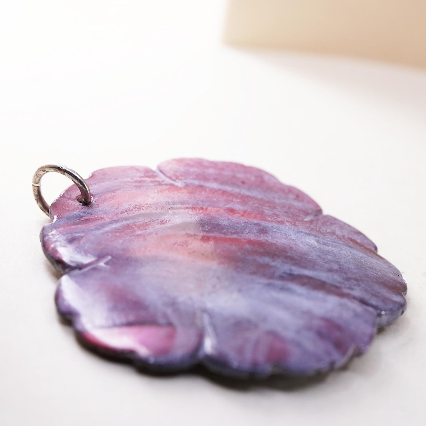 Vintage red burgundy huge carved flower pendant