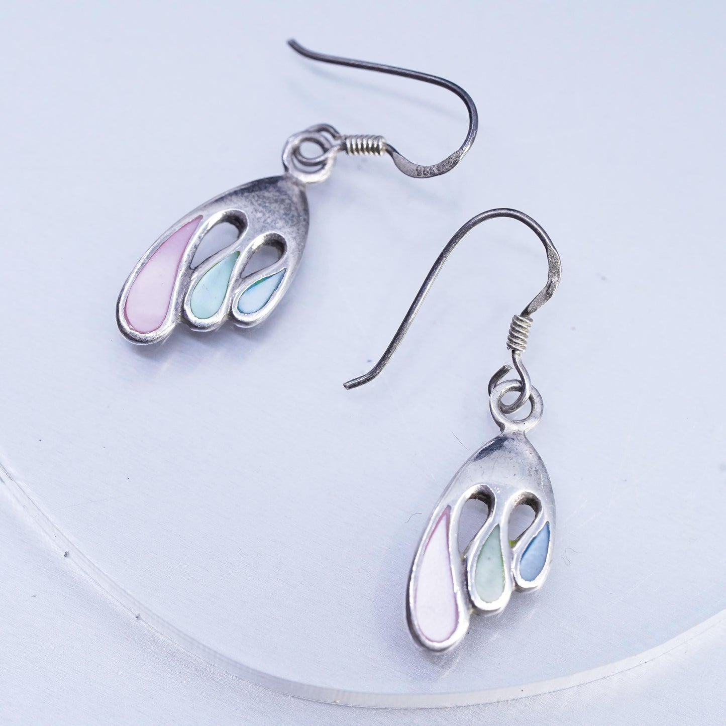 Vintage Sterling 925 silver handmade earrings with mother of pearl inlay