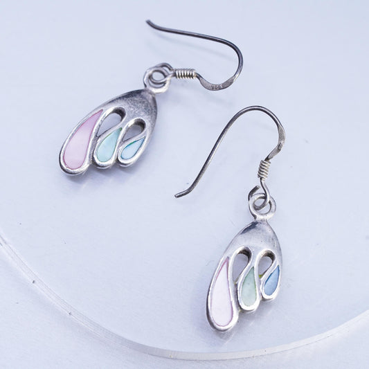 Vintage Sterling 925 silver handmade earrings with mother of pearl inlay