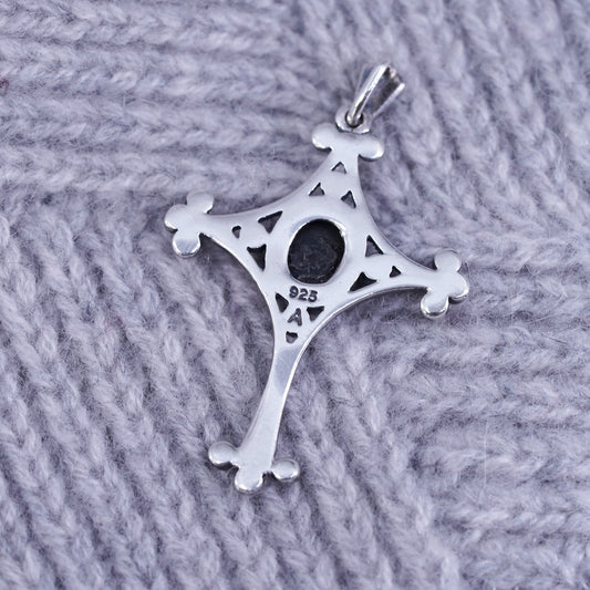 Vintage Sterling 925 silver handmade pendant with marcasite cross pendant