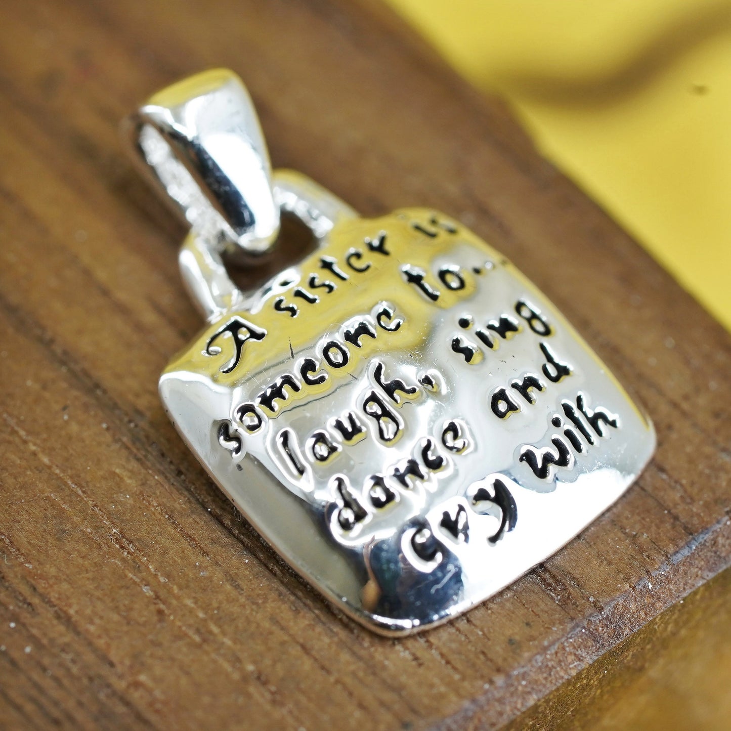 Sterling silver quote pendant, 925 square tag “a sister is a forever friend