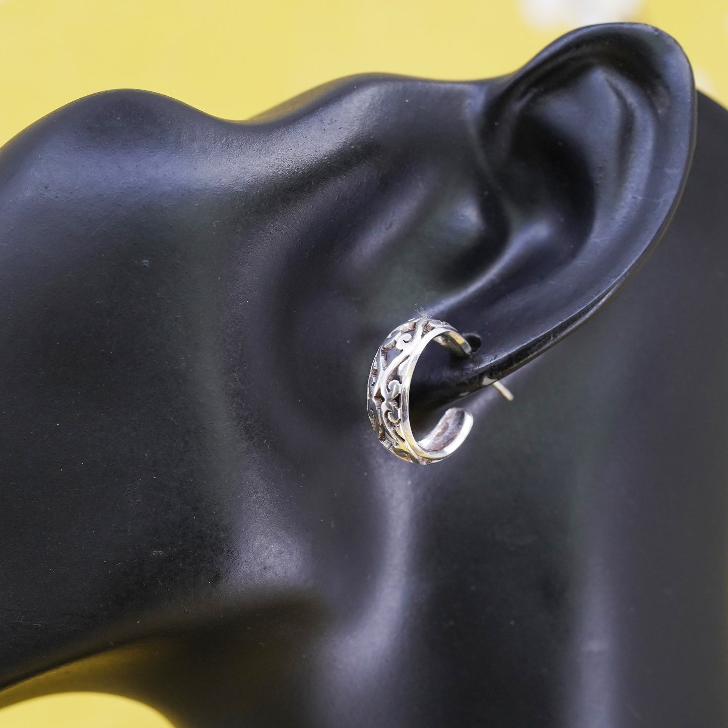 Vintage Sterling silver handmade earrings, 925 huggie, filigree hoops studs