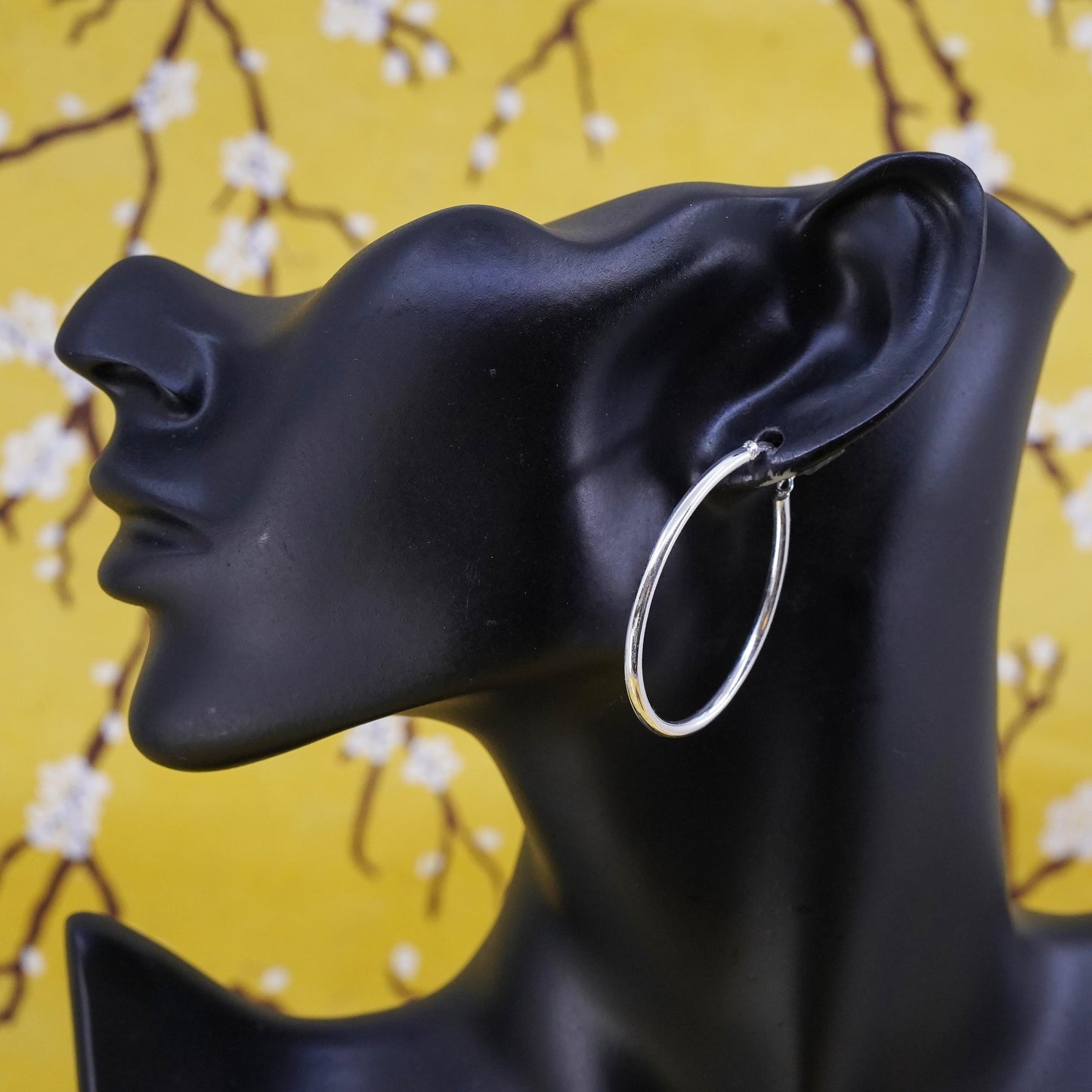 1.75", vintage Sterling silver handmade earrings, 925 silver oval hoops