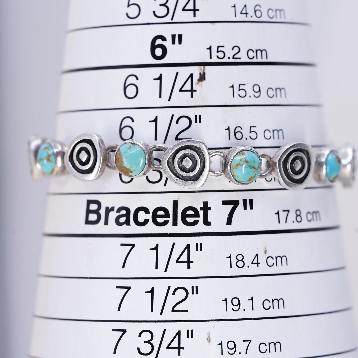 6.75”, southwestern Sterling 925 silver bracelet w/ turquoise beads and spiral
