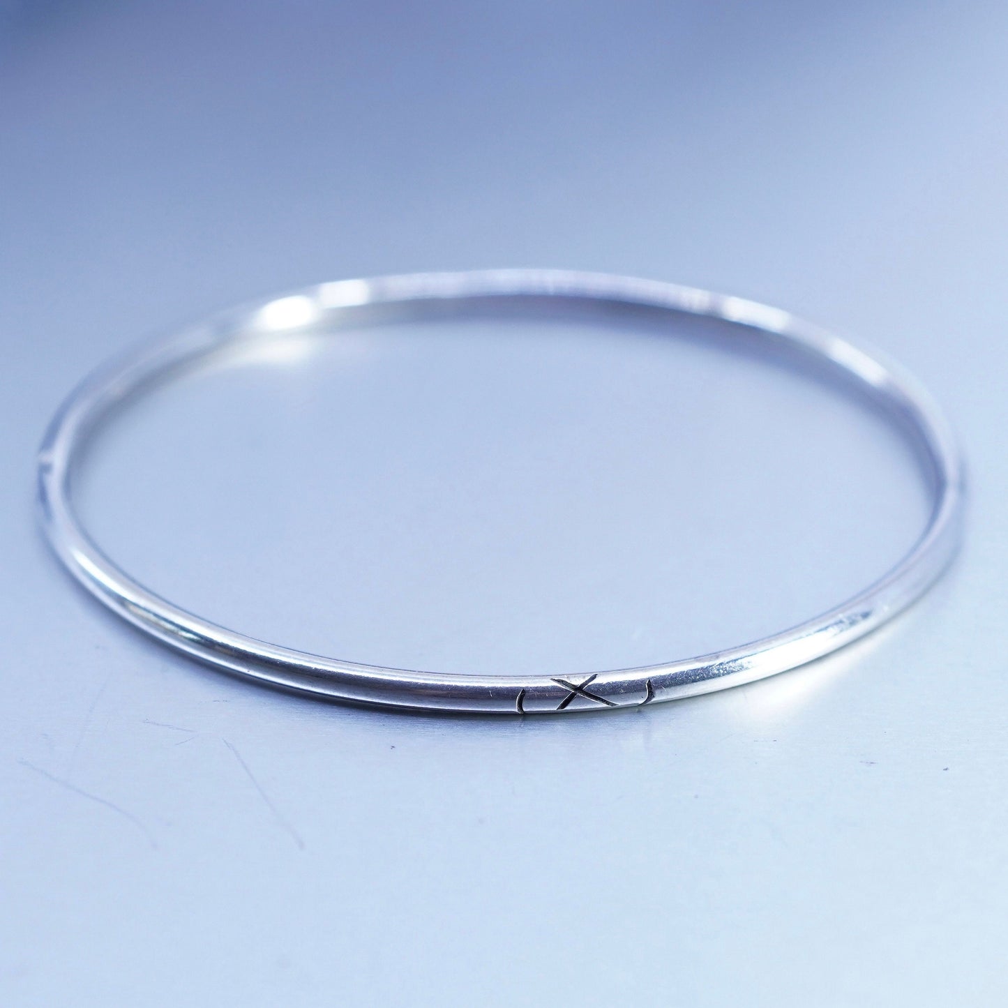 8”, Vintage Sterling 925 silver handmade bracelet, textured bangle