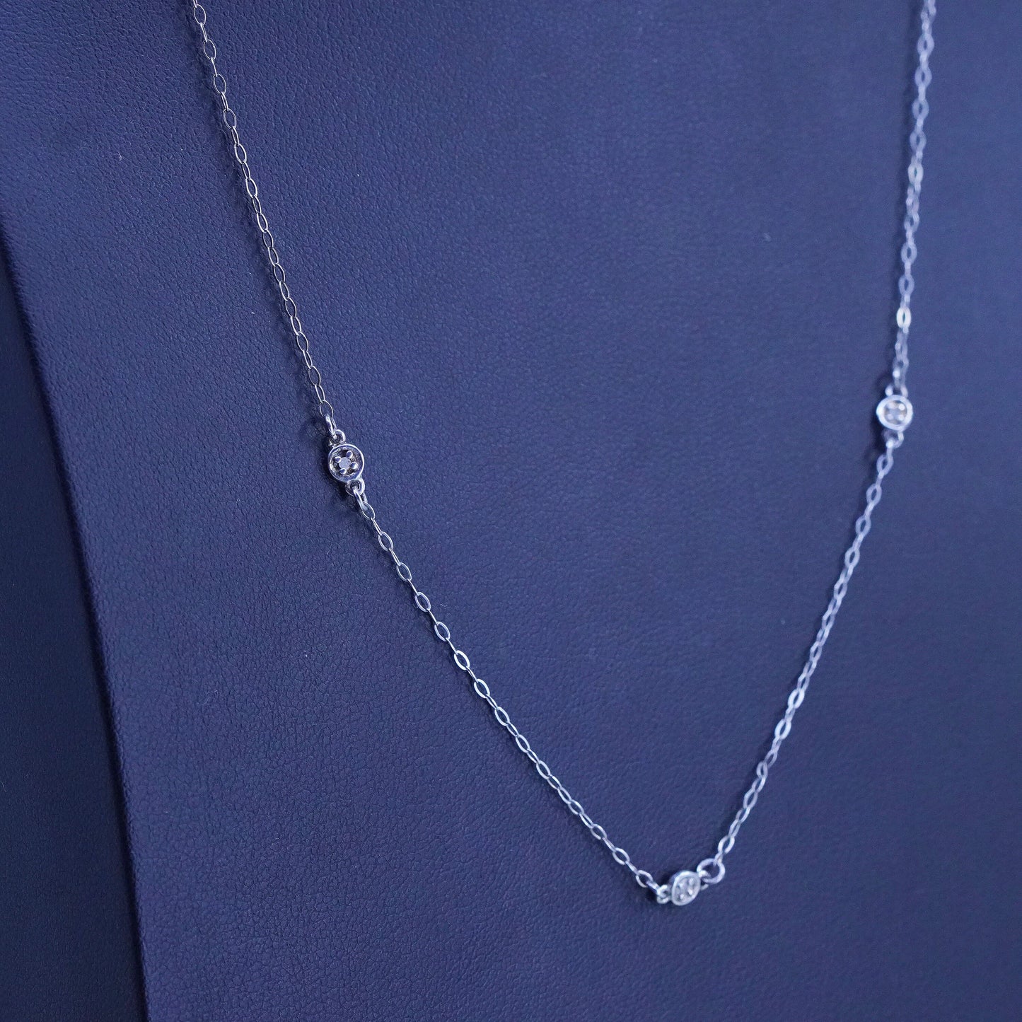 20", VTG sterling silver circle link chain with genuine diamond, 925 necklace