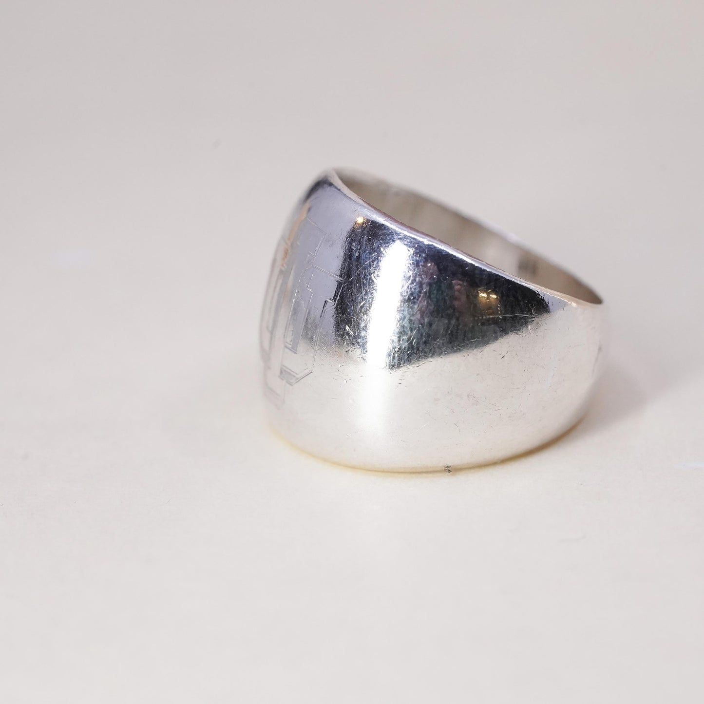 Size 7.25, sterling silver ring, 925 mens band engraved IU Indiana university